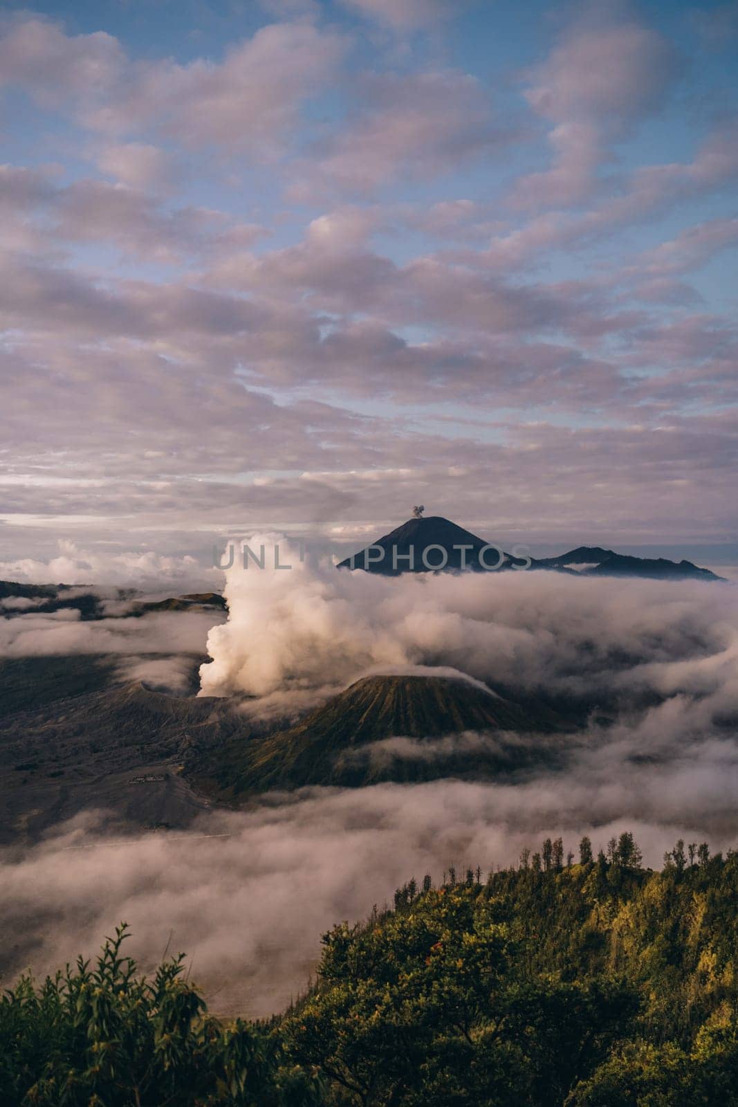 Landscape view of misty mount Bromo volcano by Popov