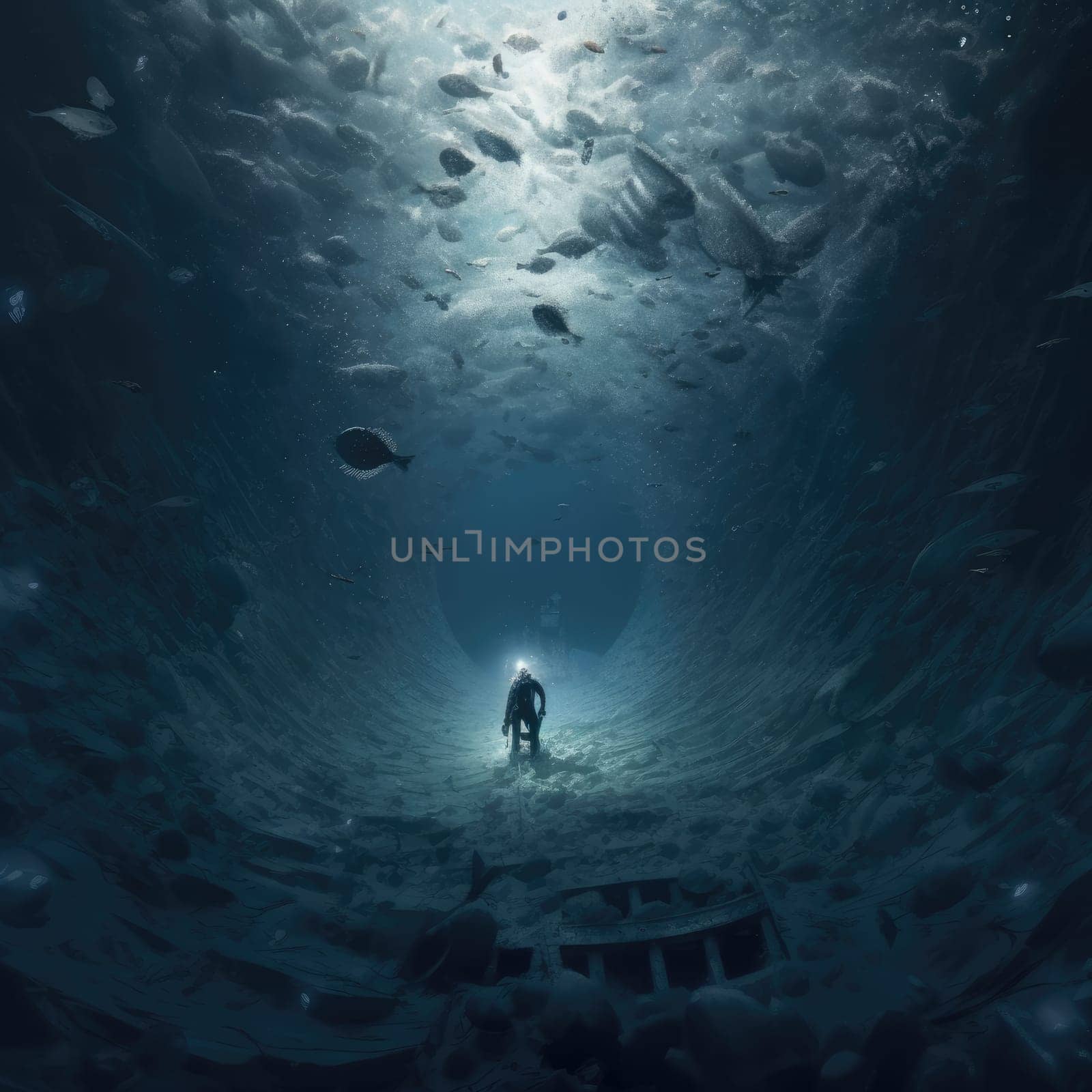 Man explores the depths of the ocean by cherezoff