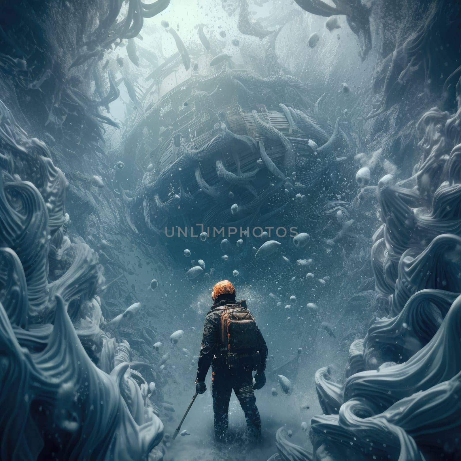 Man explores the depths of the ocean by cherezoff