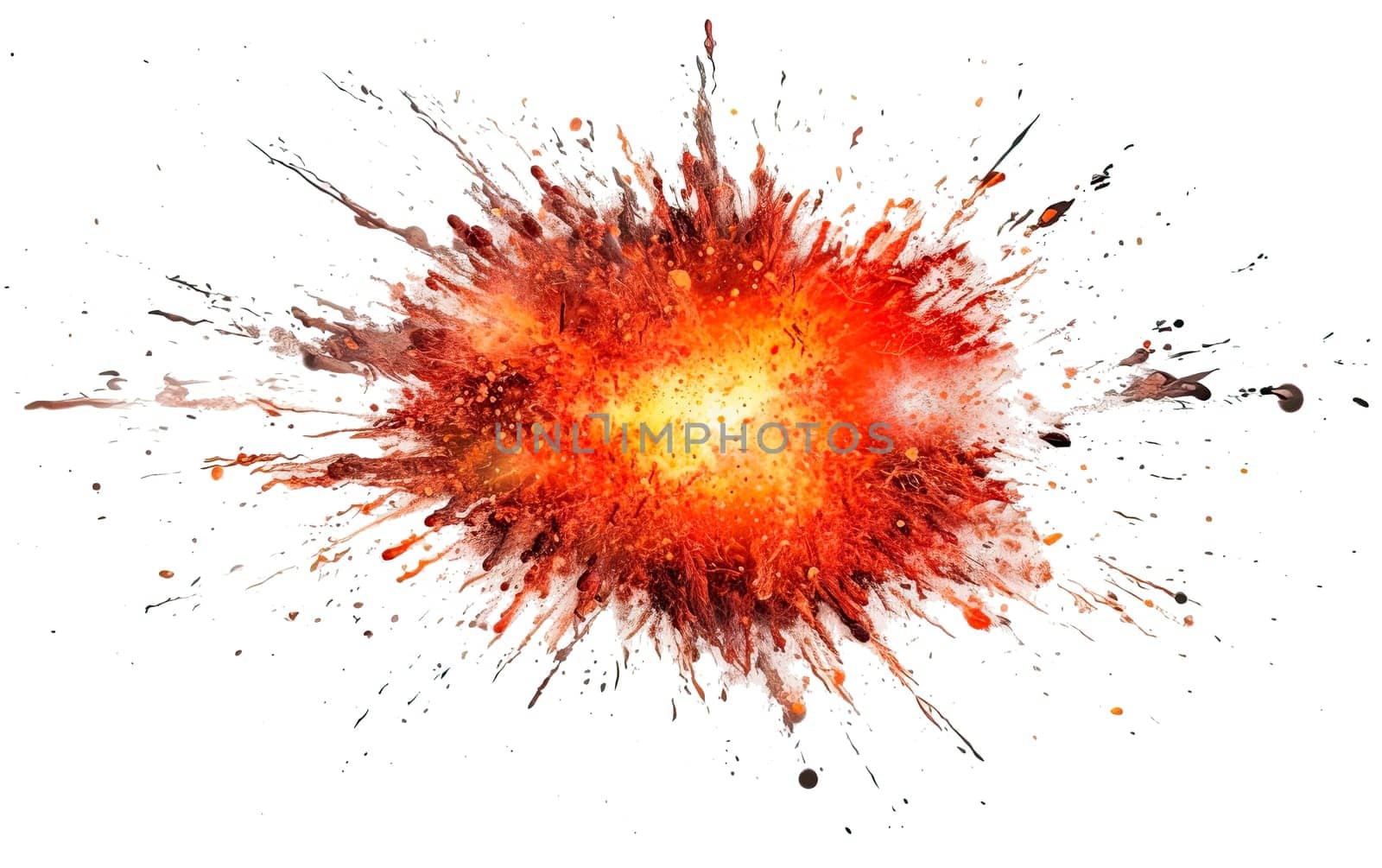 Realistic fiery explosion with sparks over a transparent background