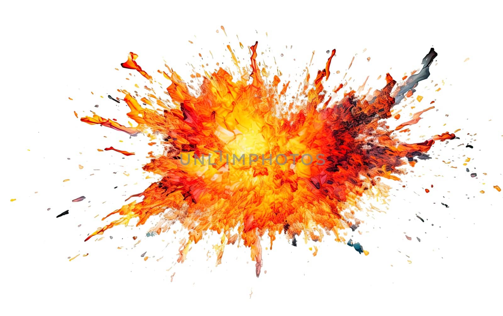 Realistic fiery explosion with sparks over a transparent background