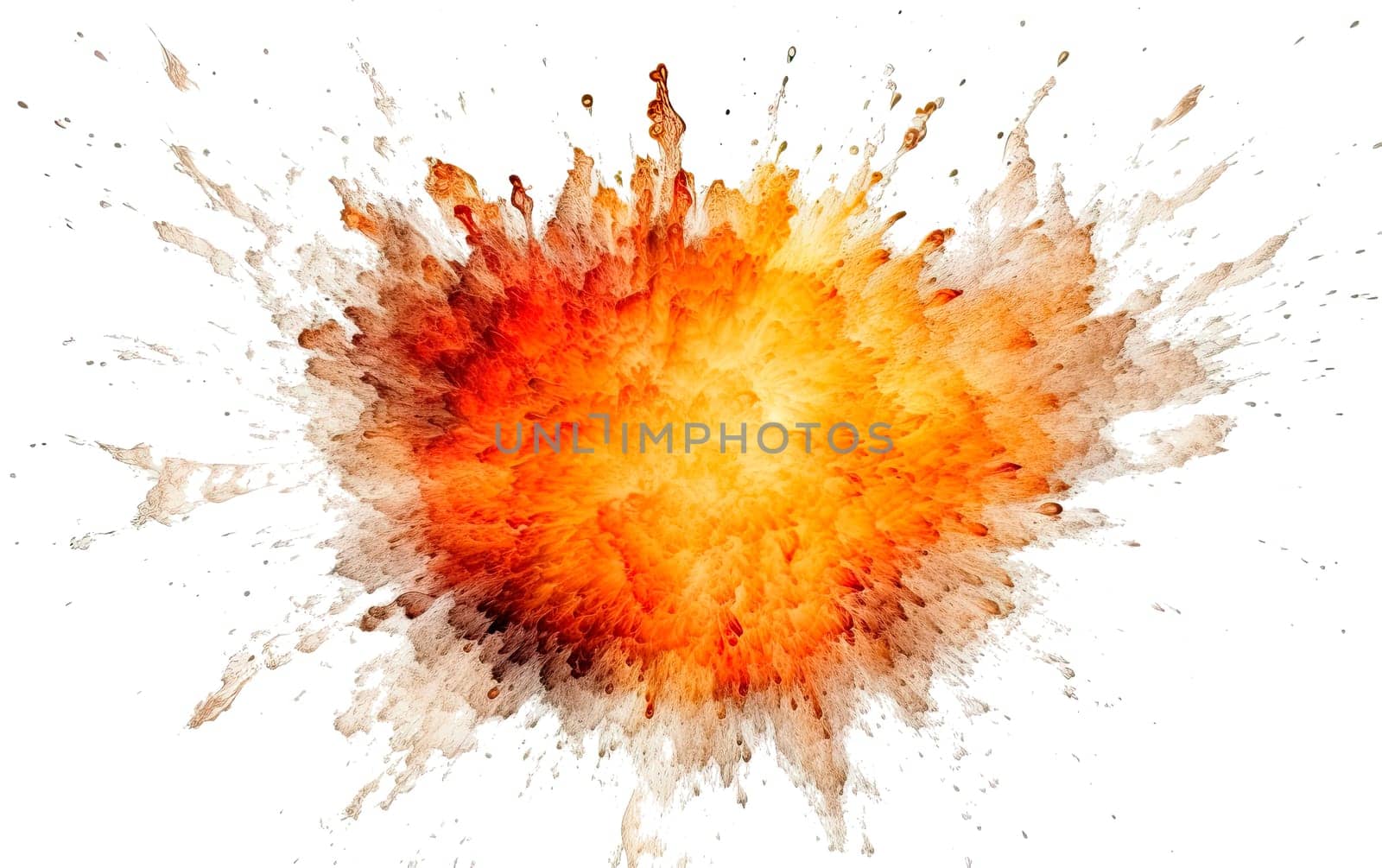 Realistic fiery explosion with sparks over a transparent background