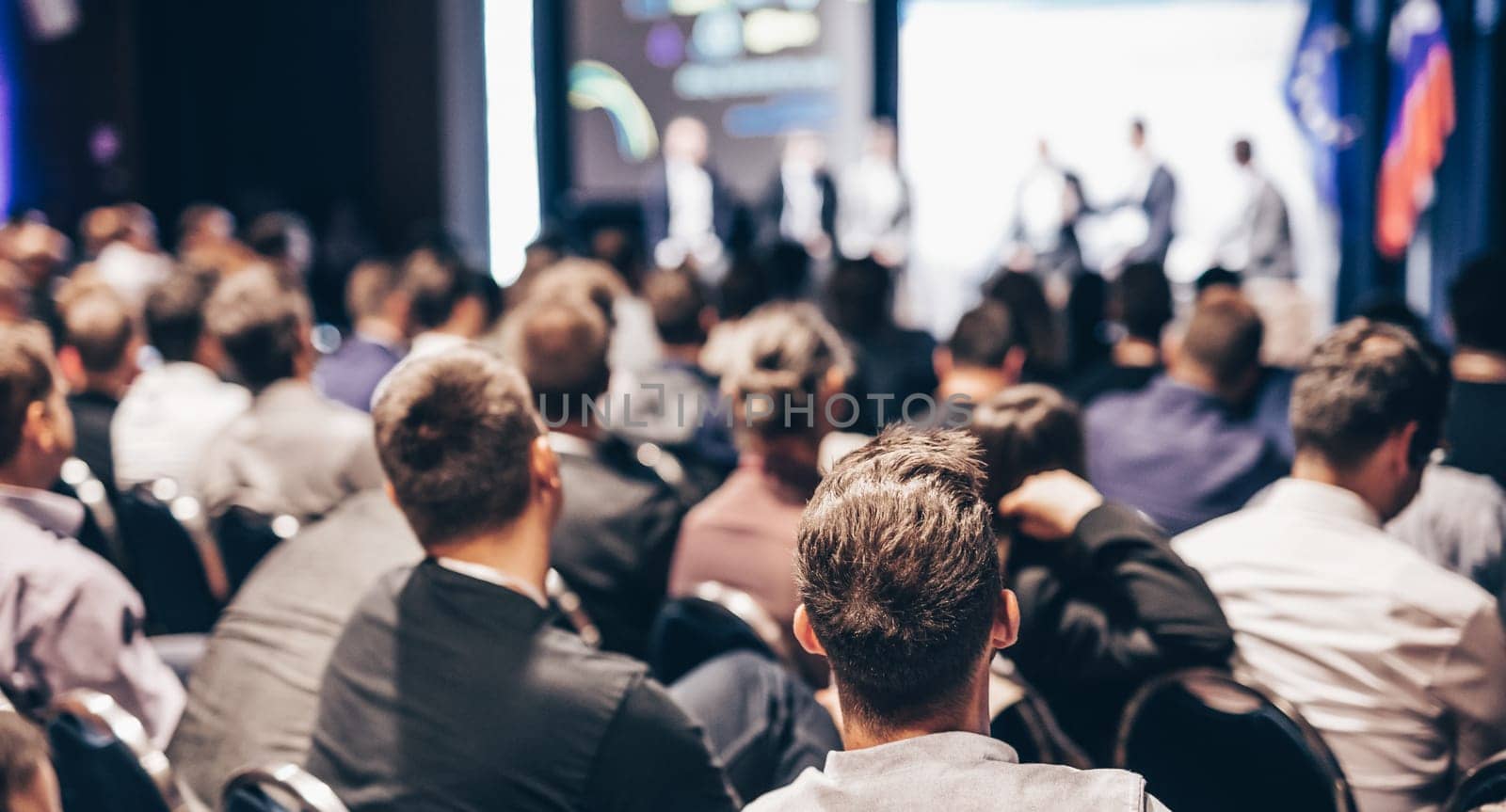 Round table discussion at business conference meeting event.. Audience at the conference hall. Business and entrepreneurship symposium. by kasto