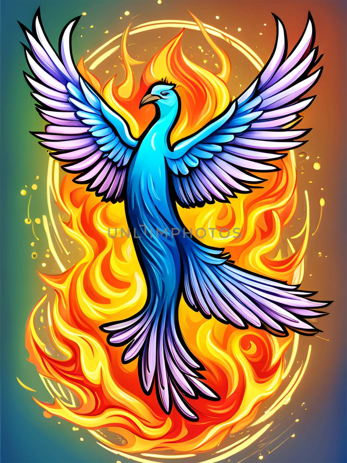 Colorful phoenix bird, symbol of rebirth - Generative AI by Elenaphotos21