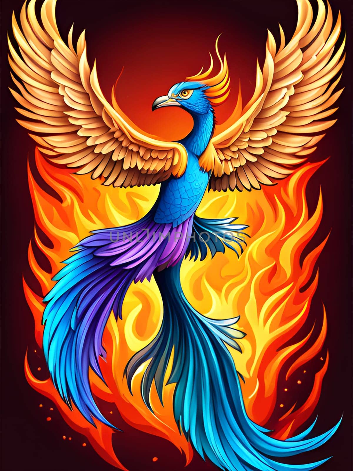 Colorful phoenix bird, symbol of rebirth - Generative AI by Elenaphotos21