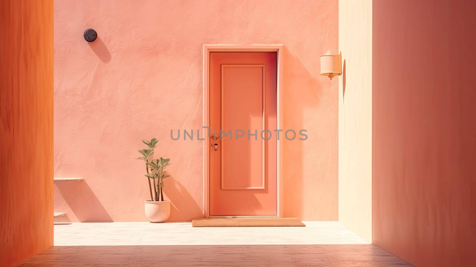 Background for your product. Plastered wall, door and shadows