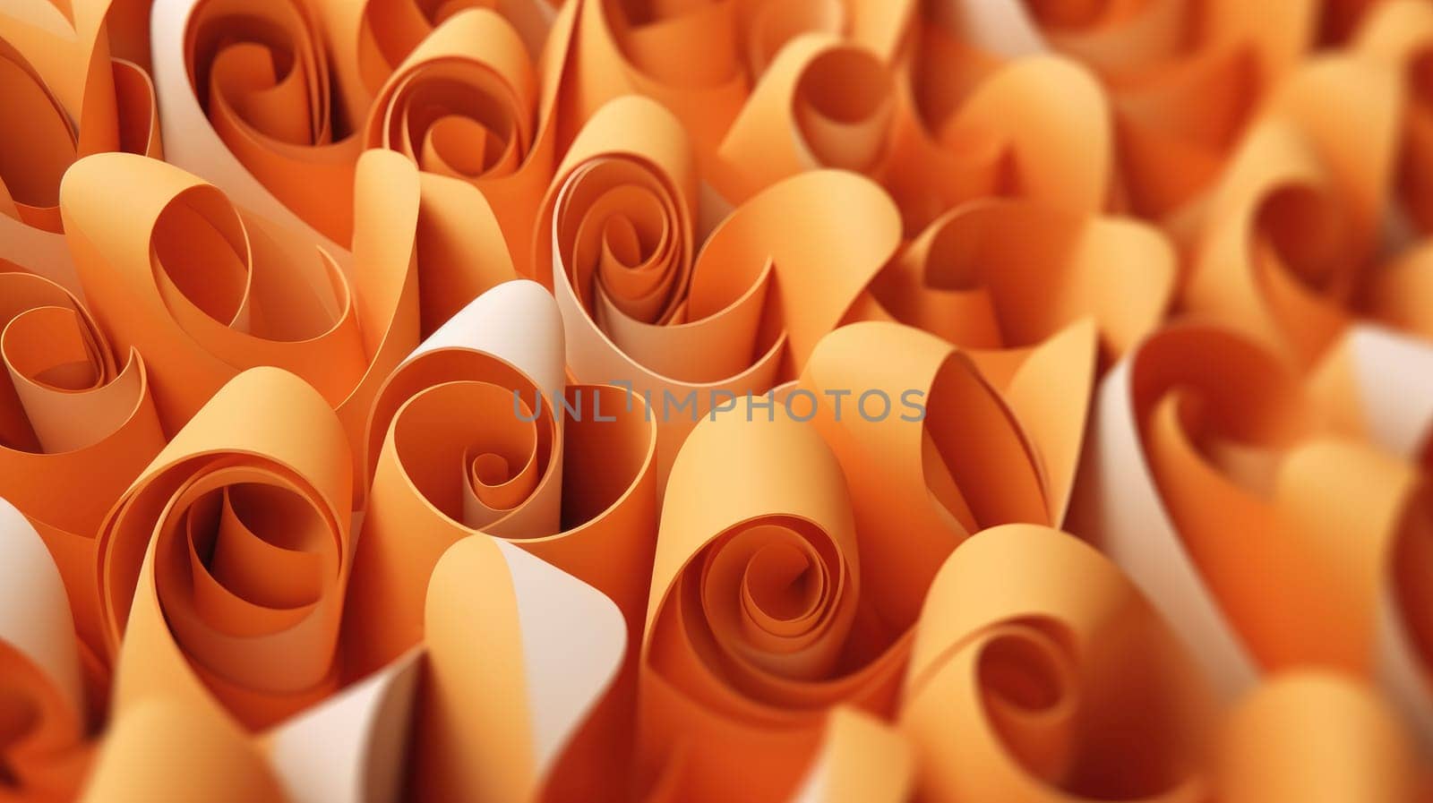 Orange rolled-up paper background by cherezoff