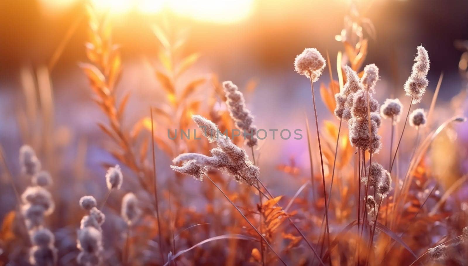 meadow flowers in early sunny fresh morning. Vintage autumn landscape background. colorful beautiful fall flowers by Annebel146