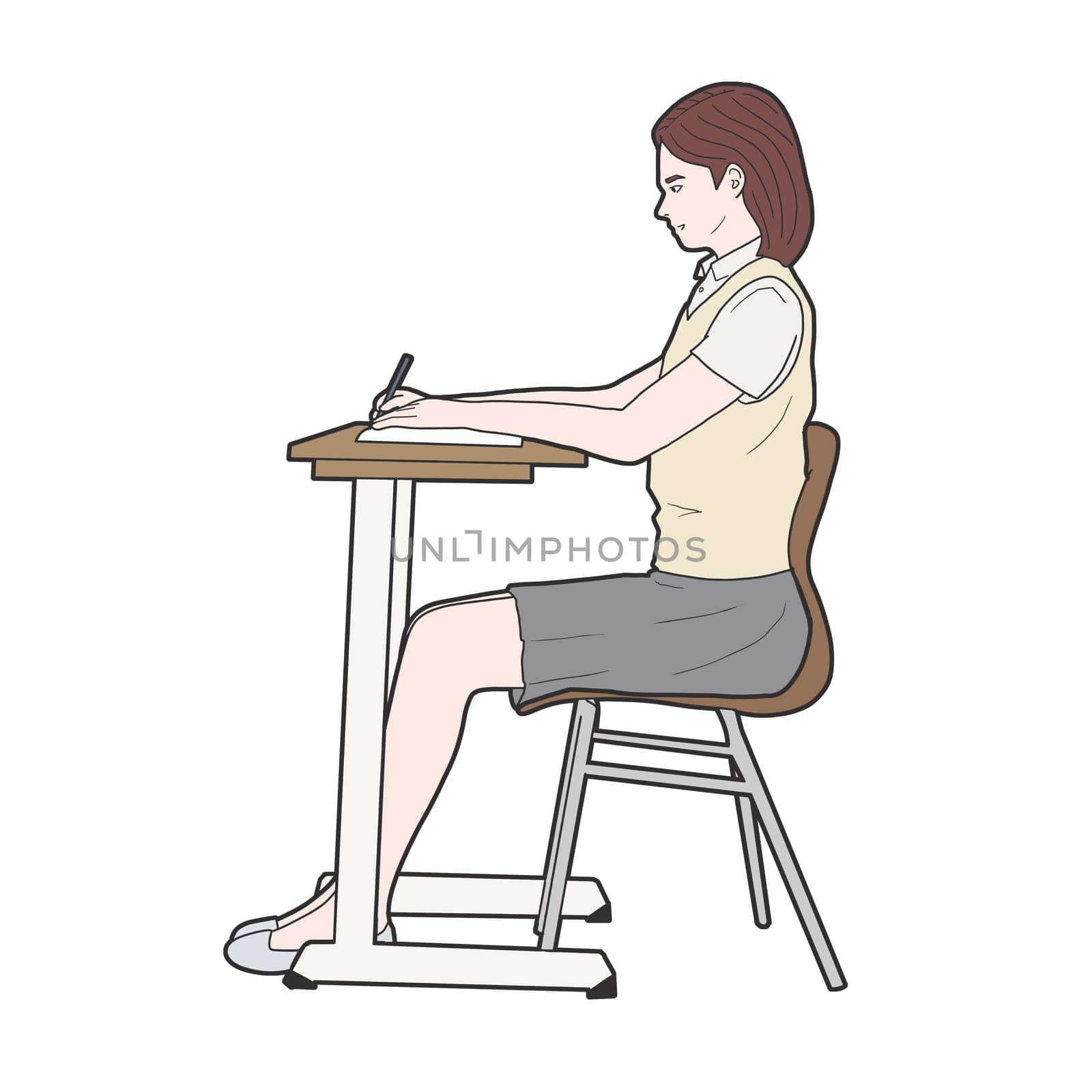 arm,cartoon,desk,furniture,illustration,job,leg,sitting,table