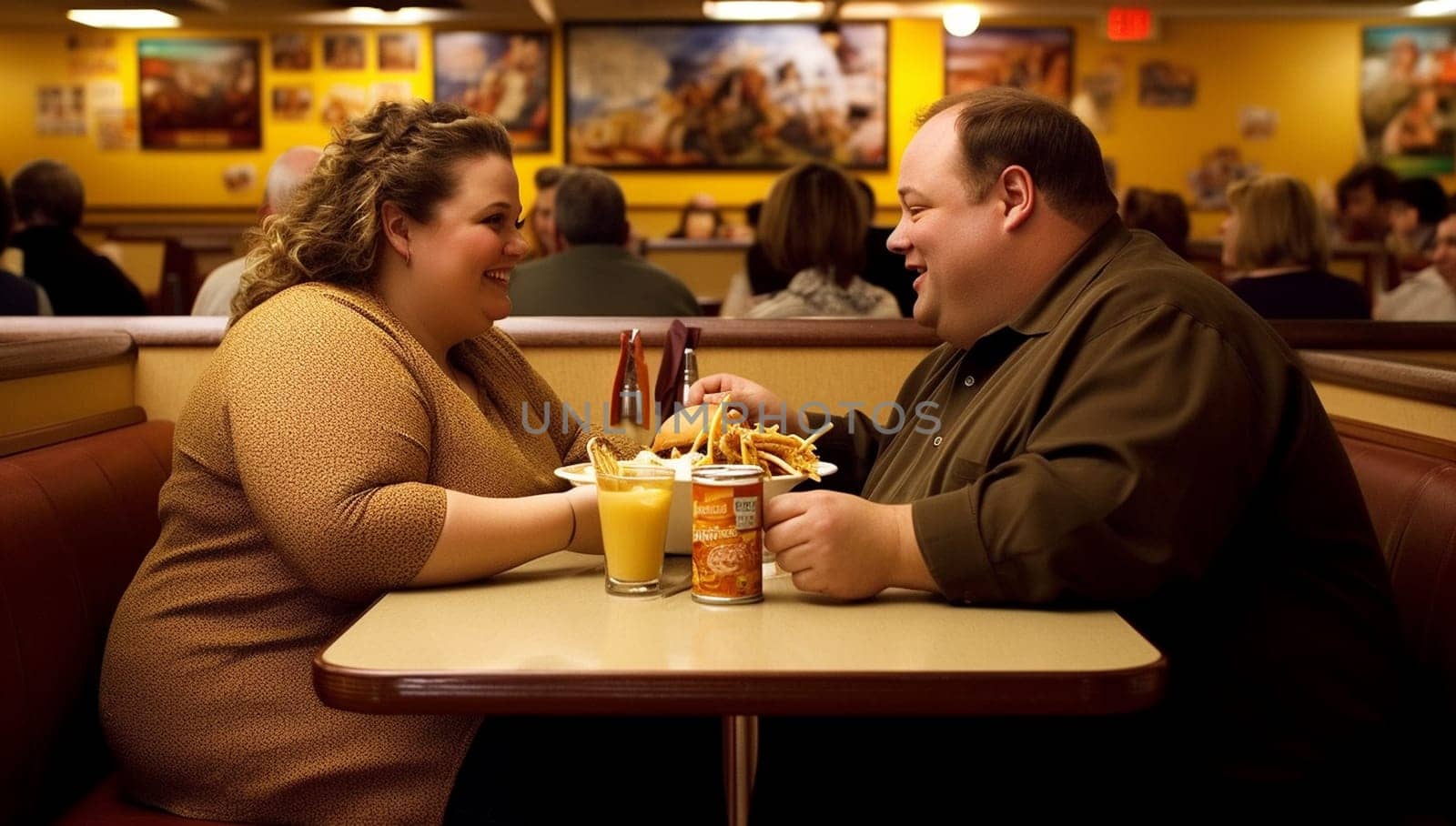 Beautiful overweight Couple Dating in Restaurant. Romantic Couple in Love Dating. Cutel Man and Girl in a Restaurant Making Order. Romantic Concept. having fun fat perspn