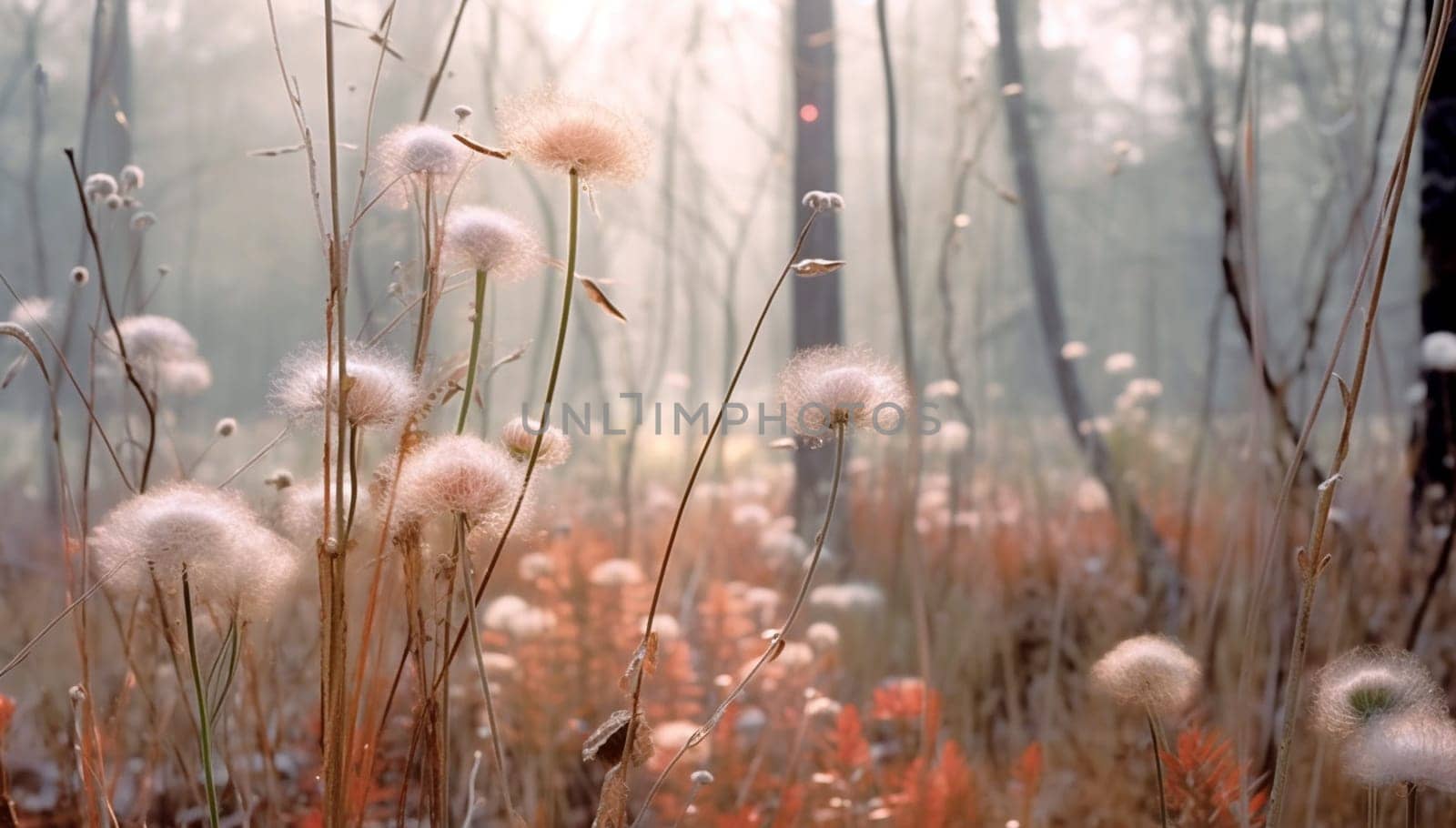 Beautiful wildflowers on a green meadow. Warm summer evening, beautiful sunlight, magical landscape of beautiful different flowers dreamy colors