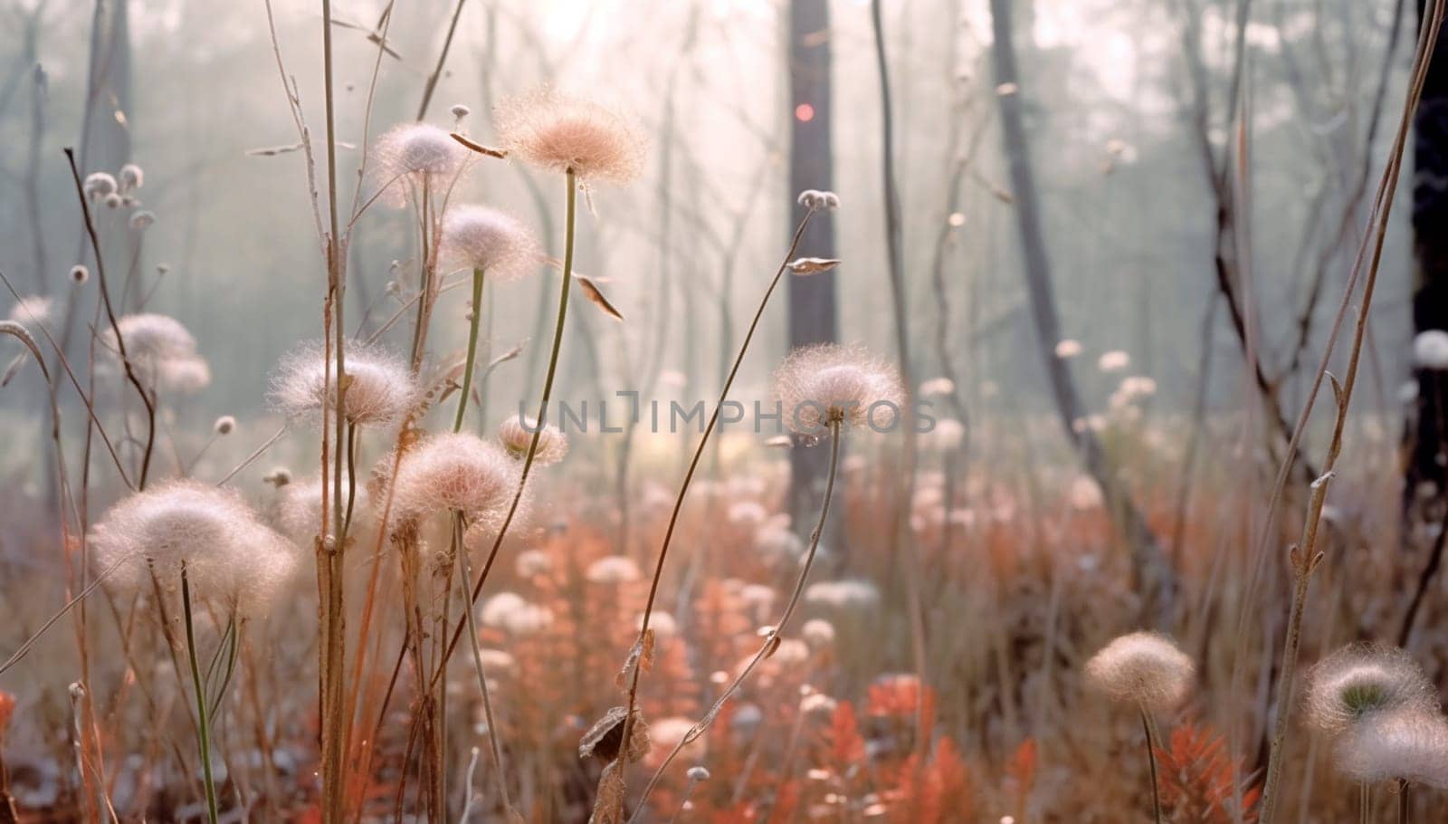 Beautiful wildflowers on a green meadow. Warm summer evening, beautiful sunlight, magical landscape of beautiful different flowers dreamy colors