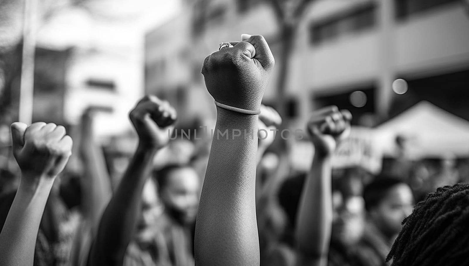Black lives matter activist movement protesting against racism and fighting for equality Demonstrators from different cultures and race protest on street for justice and equal rights equality