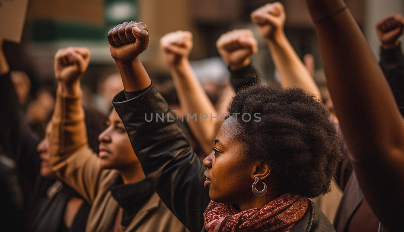 Black lives matter activist movement protesting against racism and fighting for equality Demonstrators from different cultures and race protest on street for justice and equal rights equality