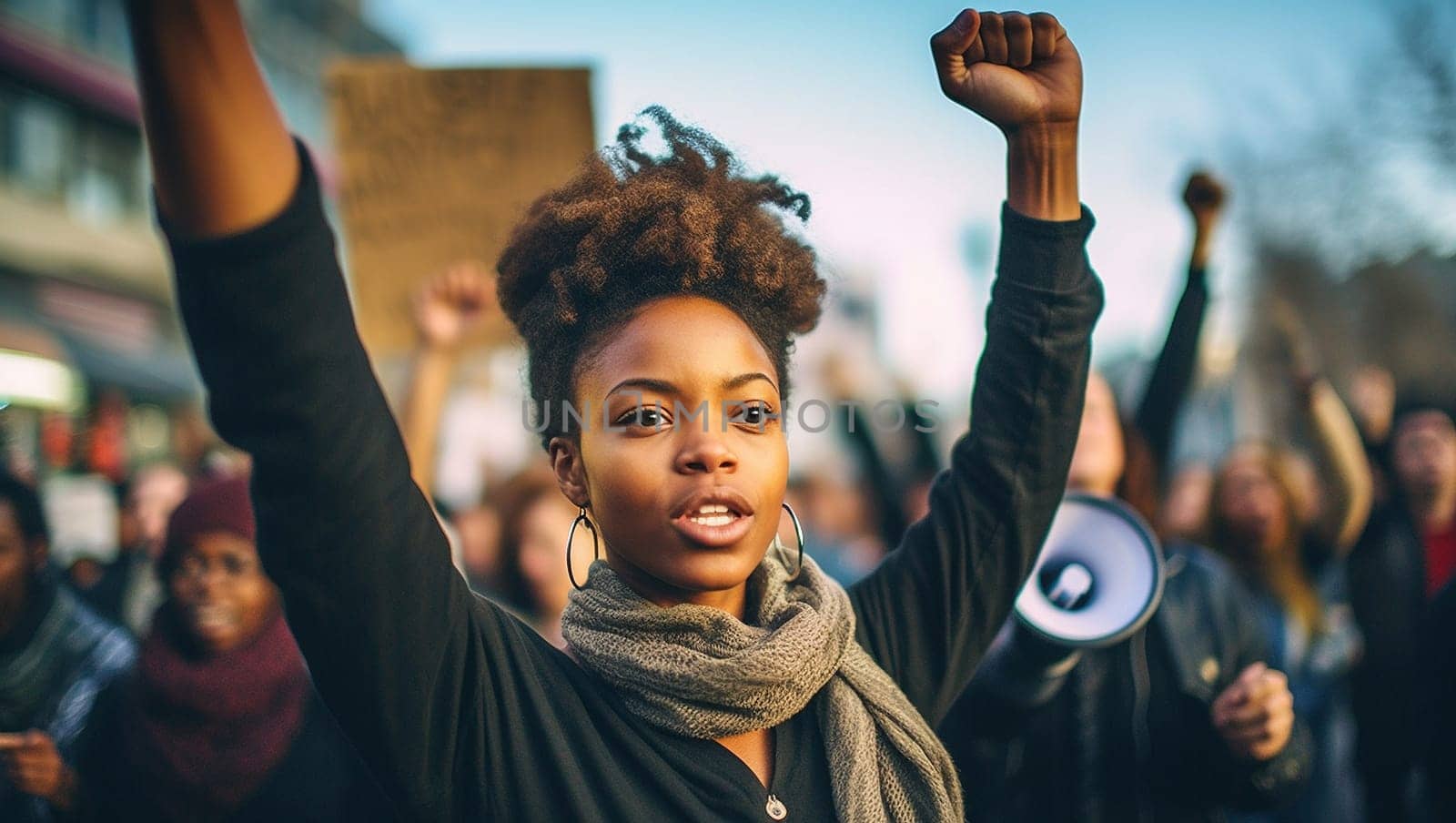 Black lives matter activist movement protesting against racism and fighting for equality Demonstrators from different cultures and race protest on street for justice and equal rights equality
