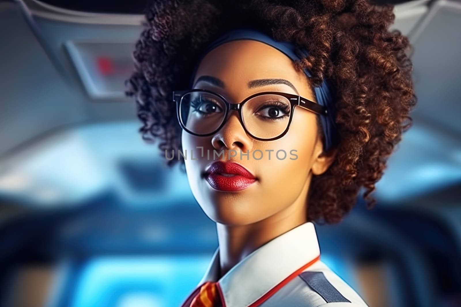 Portrait of an African American stewardess. Generative AI. High quality illustration