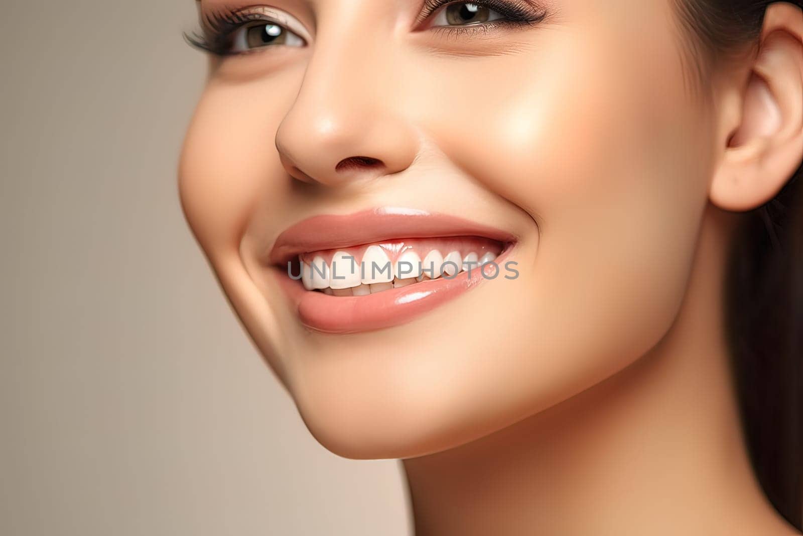 Girl with a white smile. The concept of healthy teeth. Generative AI. High quality illustration