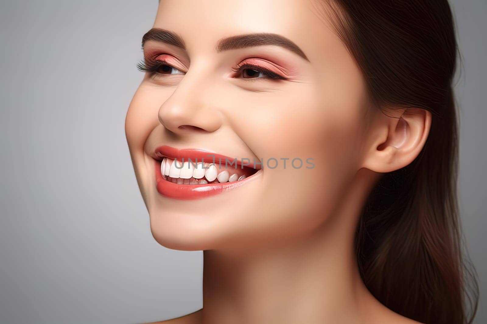 Girl with a white smile. The concept of healthy teeth. Generative AI by Yurich32