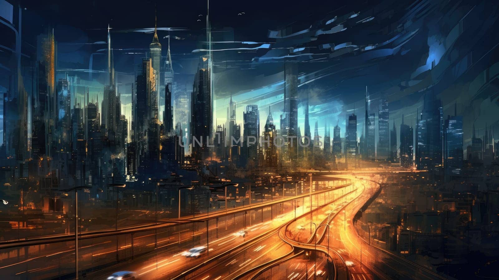 The city of the future with bright lines by cherezoff