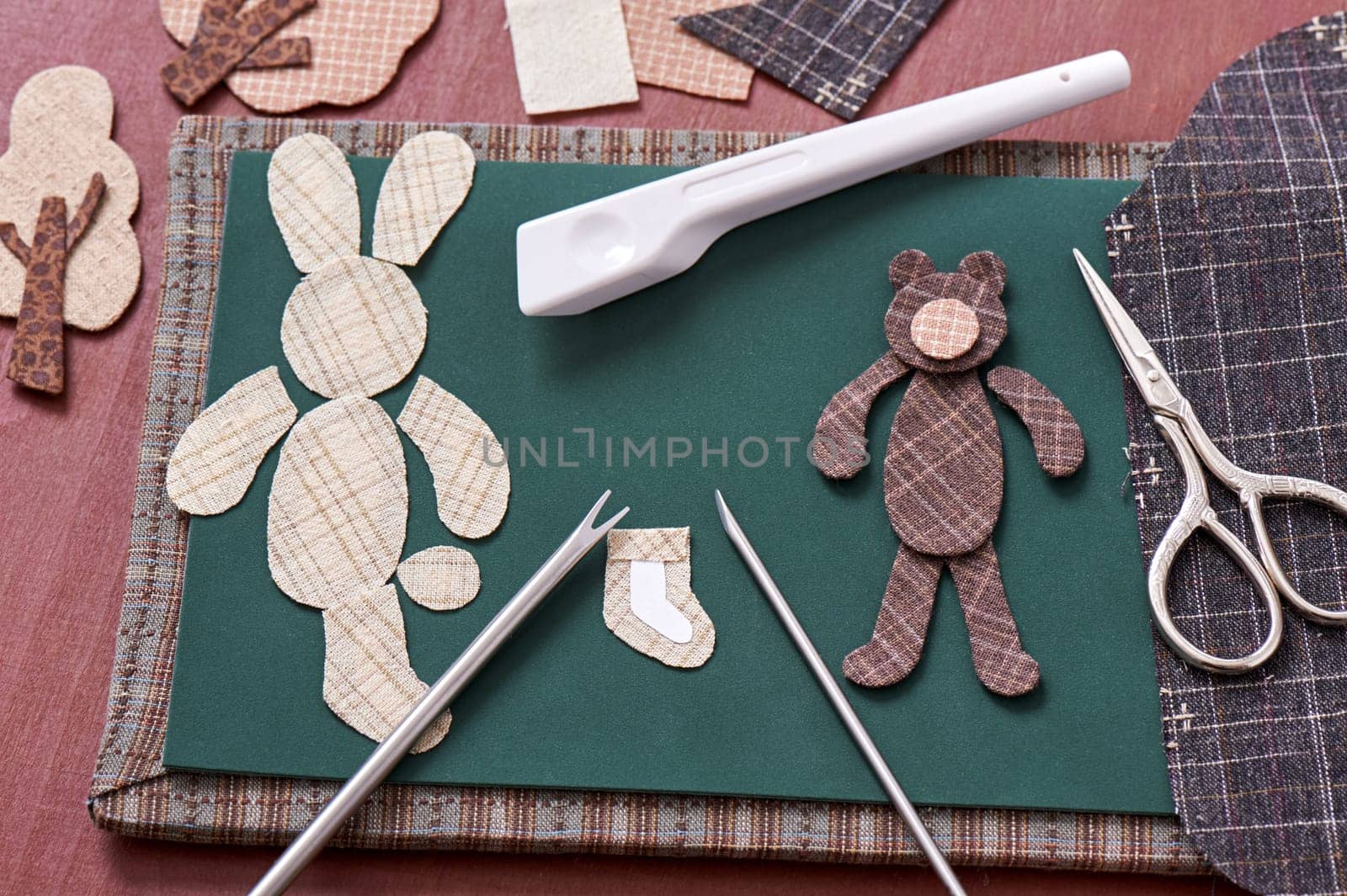 Applique tools for fabric and detail of applique
