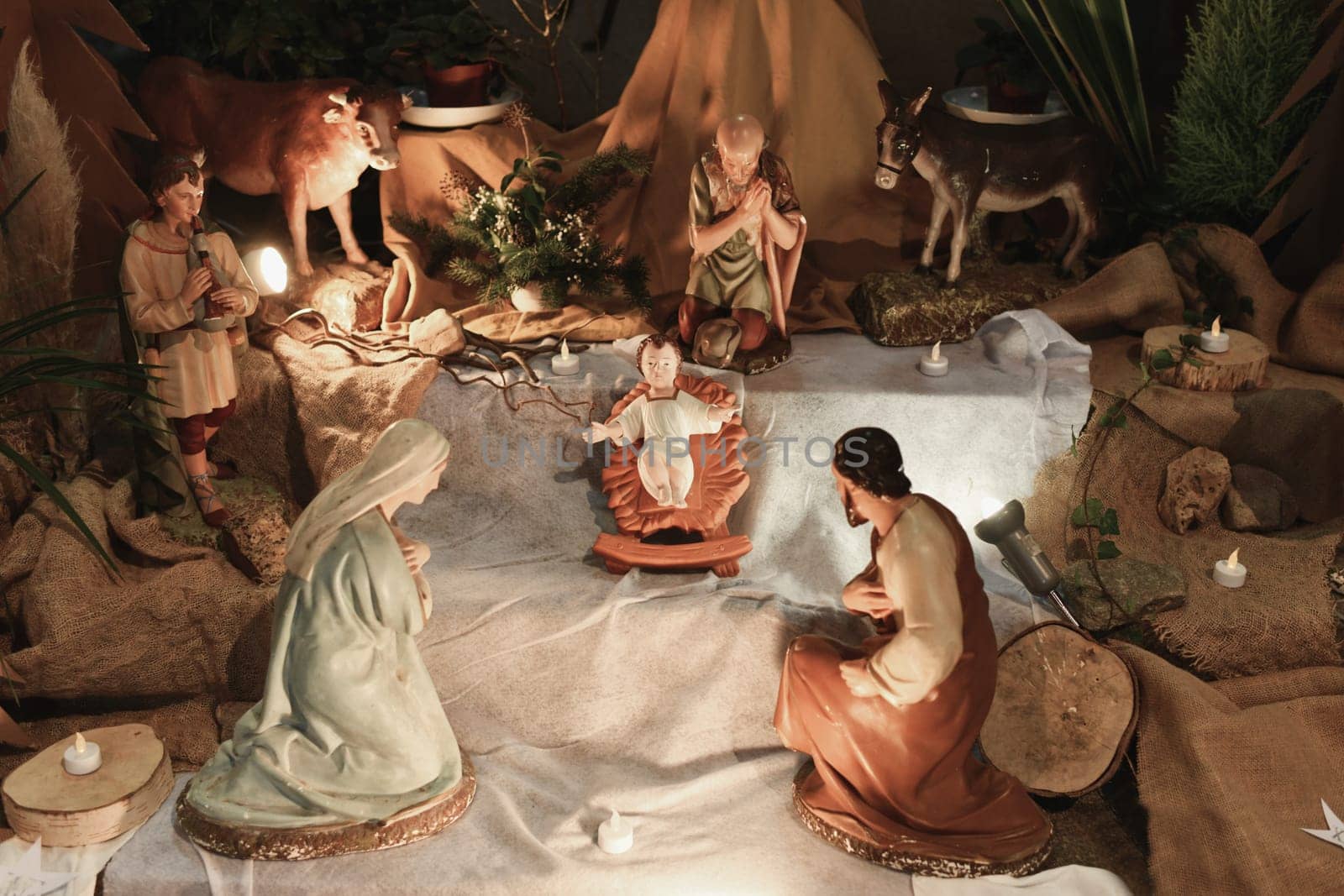 Christmas creche with Joseph Mary and small Jesus