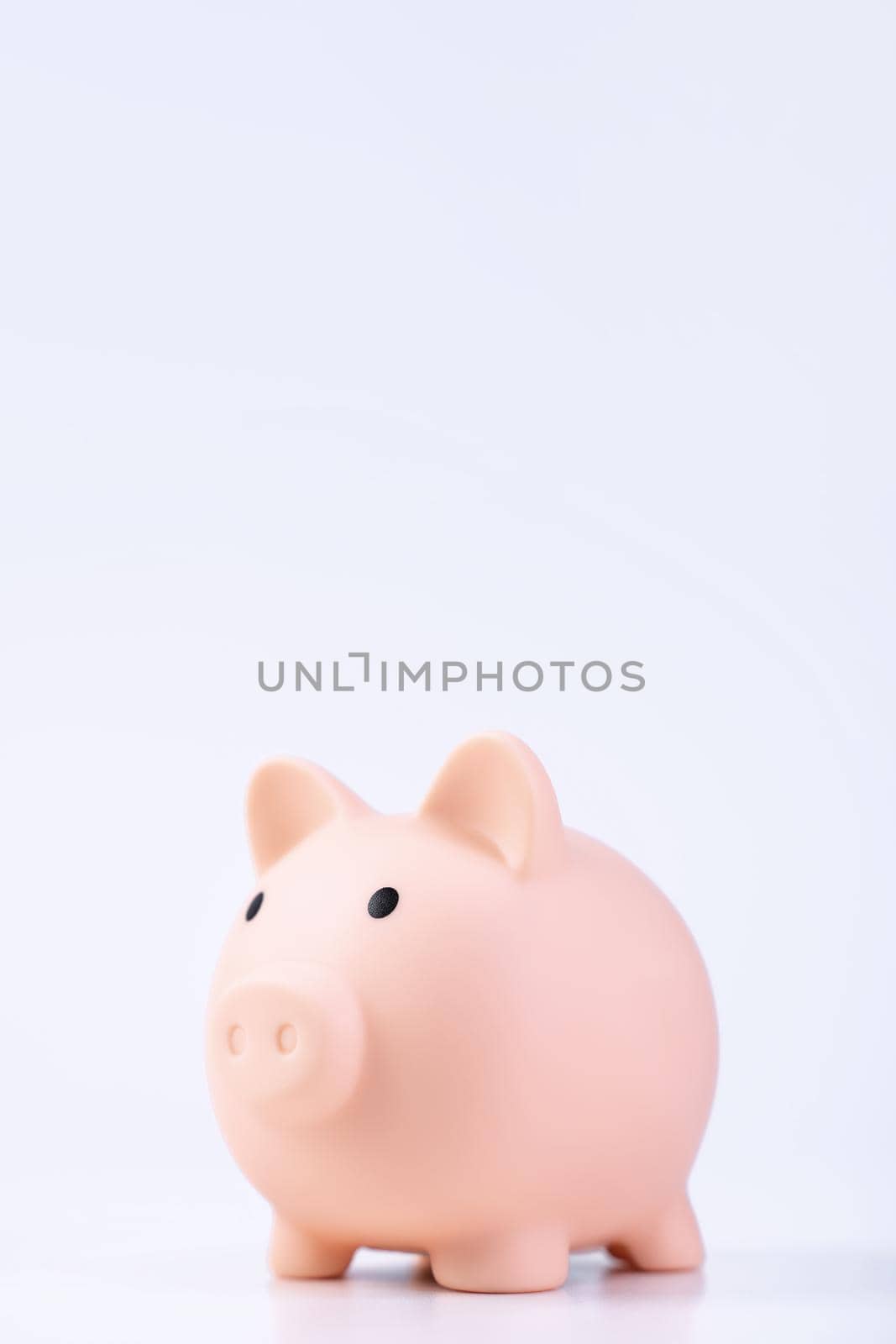 Financial concpet - Deposit box, Piggy bank, beautiful model on white background, saving money to pay for loan or insurance, close up, copy space.