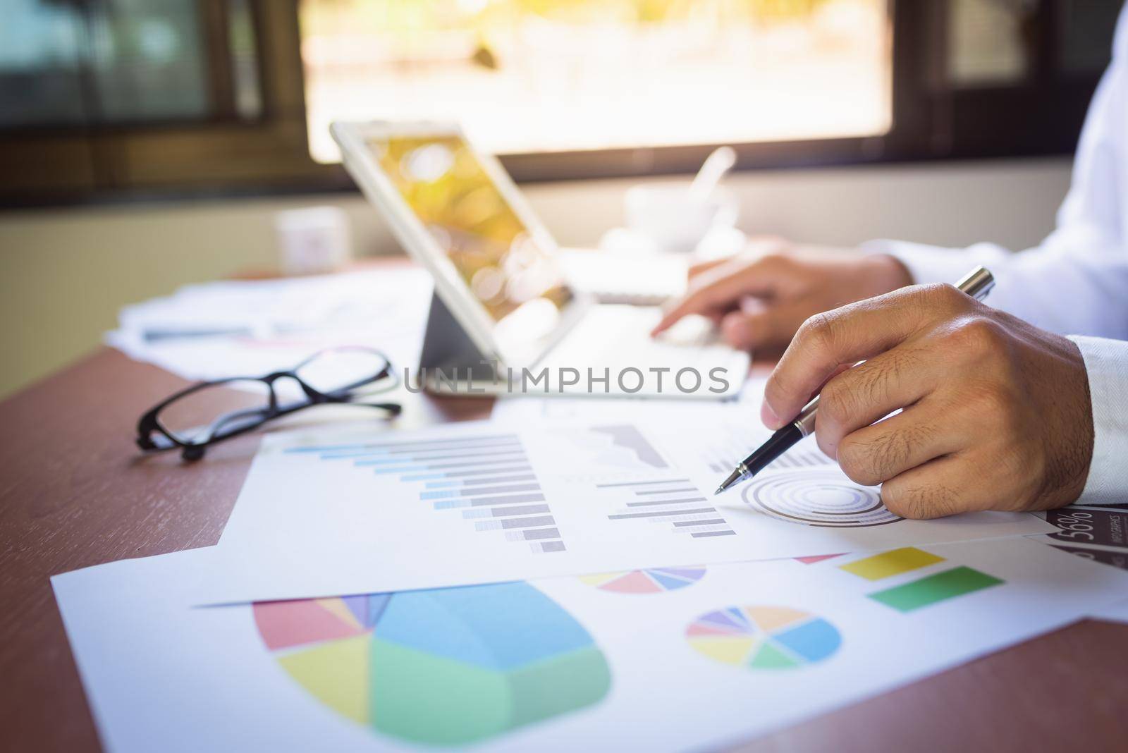 Businessman working on desk office business, business concept