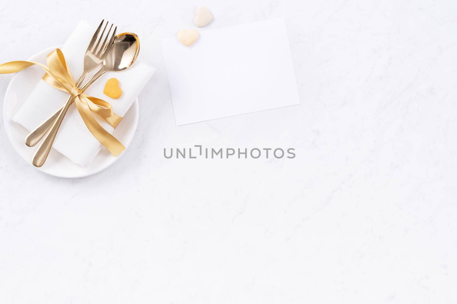 Valentine's Day design concept - Romantic plate dish set for restaurant holiday celebration meal promo for couple and lover dating, top view, flat lay by ROMIXIMAGE