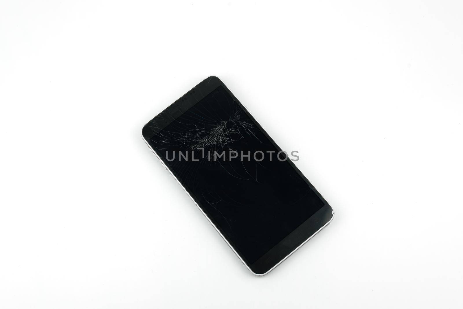 mobile phone broken display screen isolated on white background