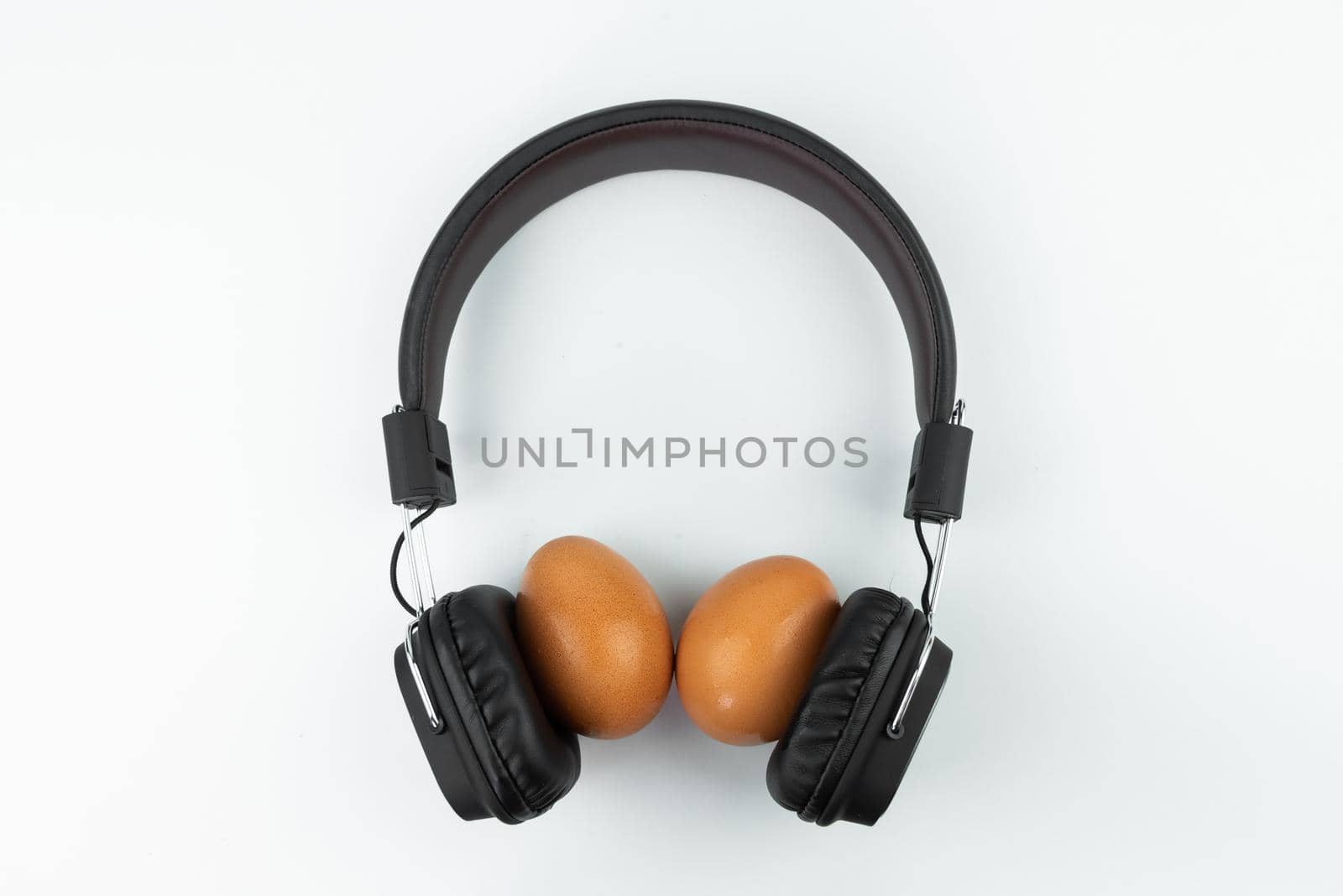 flat lay, headphone and eggs isolated on white background by Wmpix