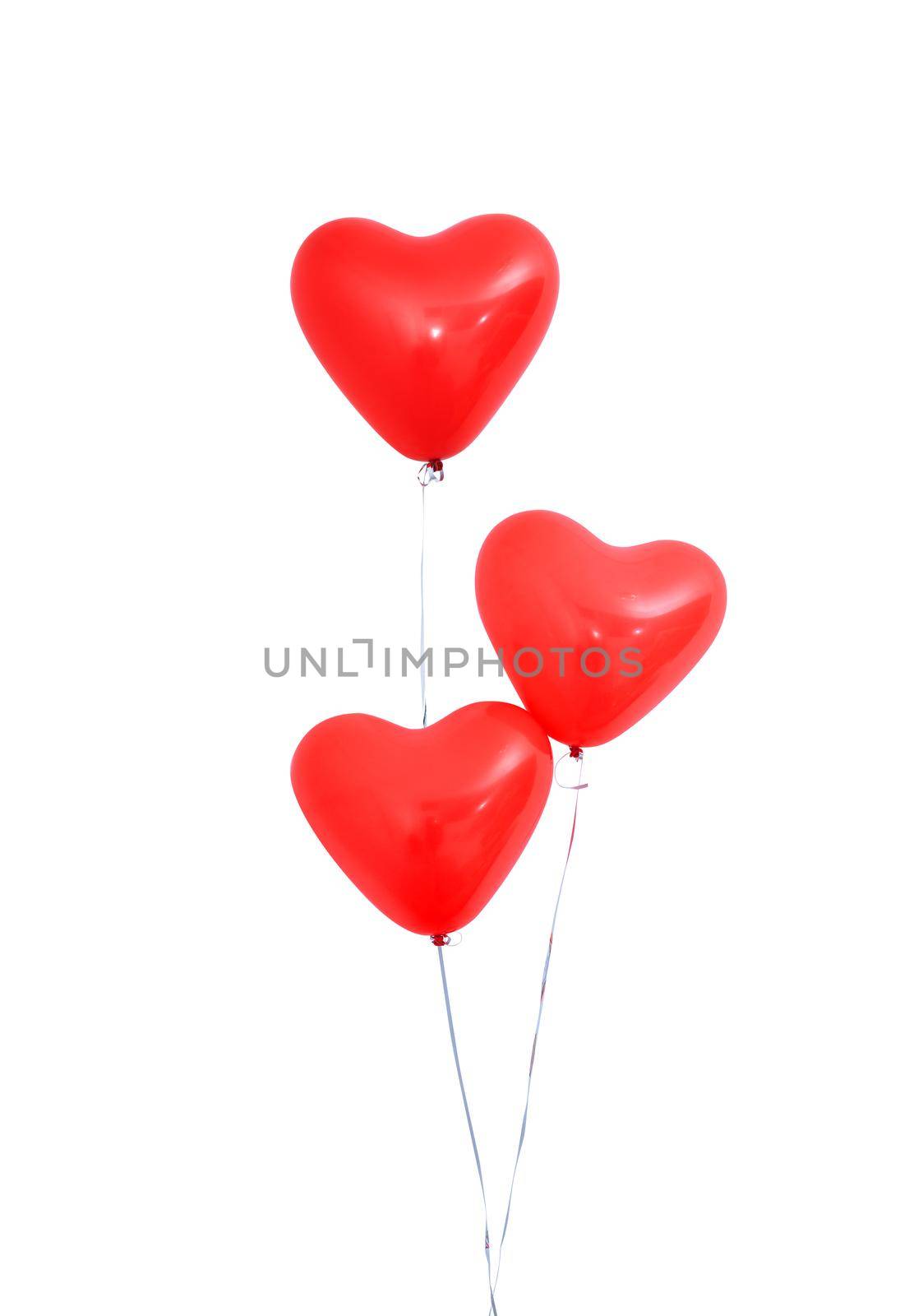 Red heart shaped helium balloon isolated on white background with ropes, Valentine's day, Mother's day, birthday party design concept. Clipping path. by ROMIXIMAGE
