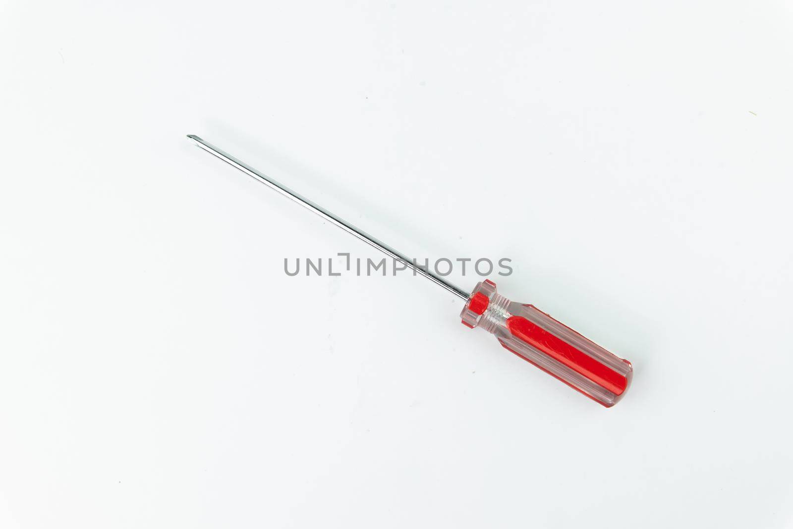 Screwdriver with red hand on white background