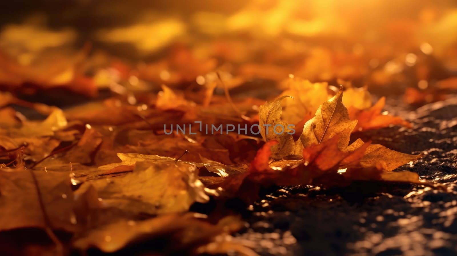 Autumn yellow leaves on the ground by cherezoff