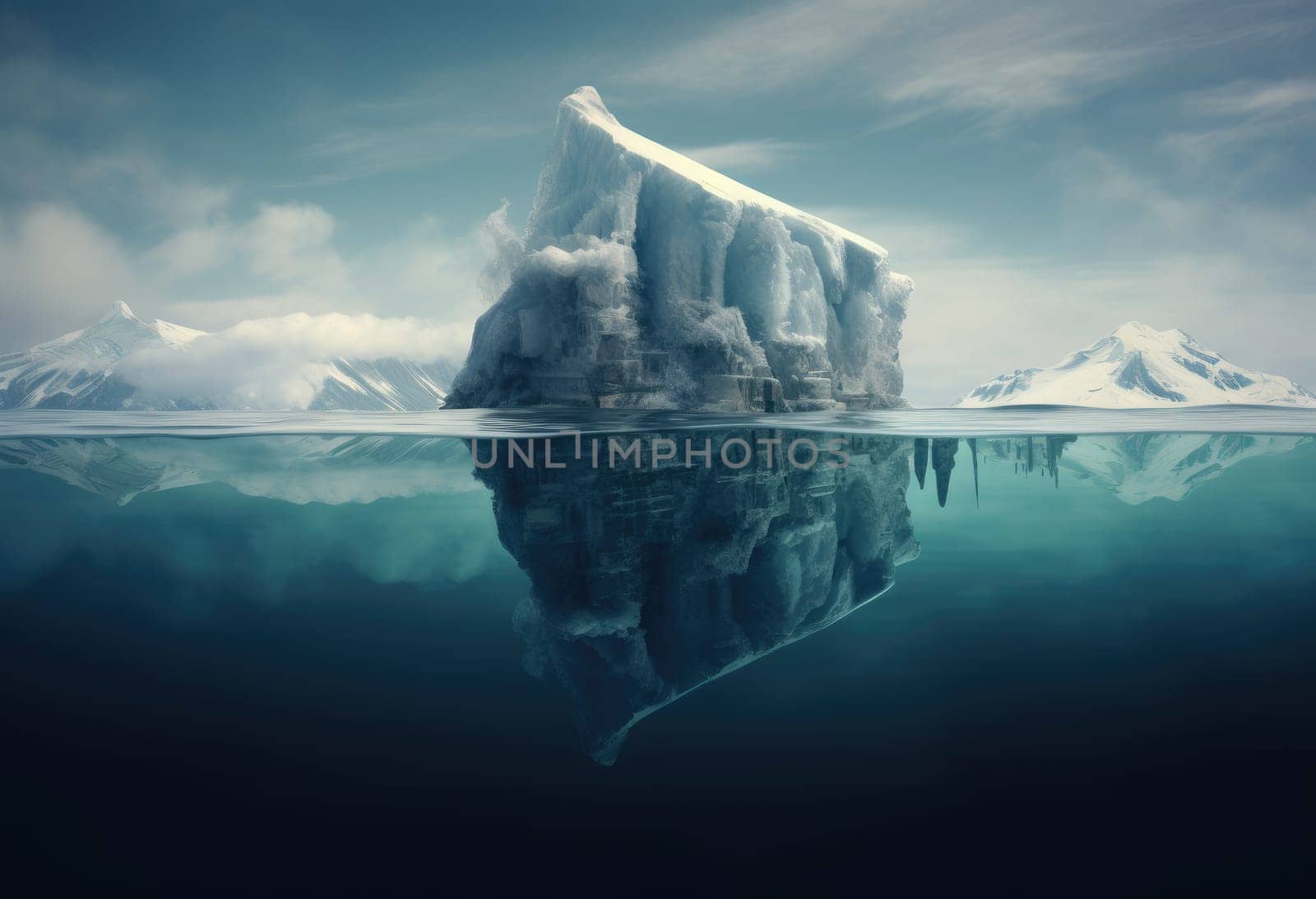 A large iceberg in the sea. Dramatic scene