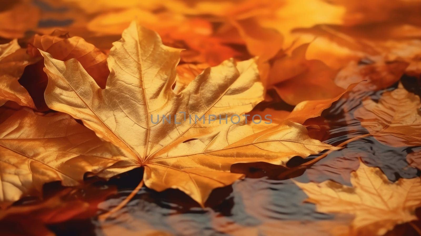 Autumn yellow leaves on the ground by cherezoff