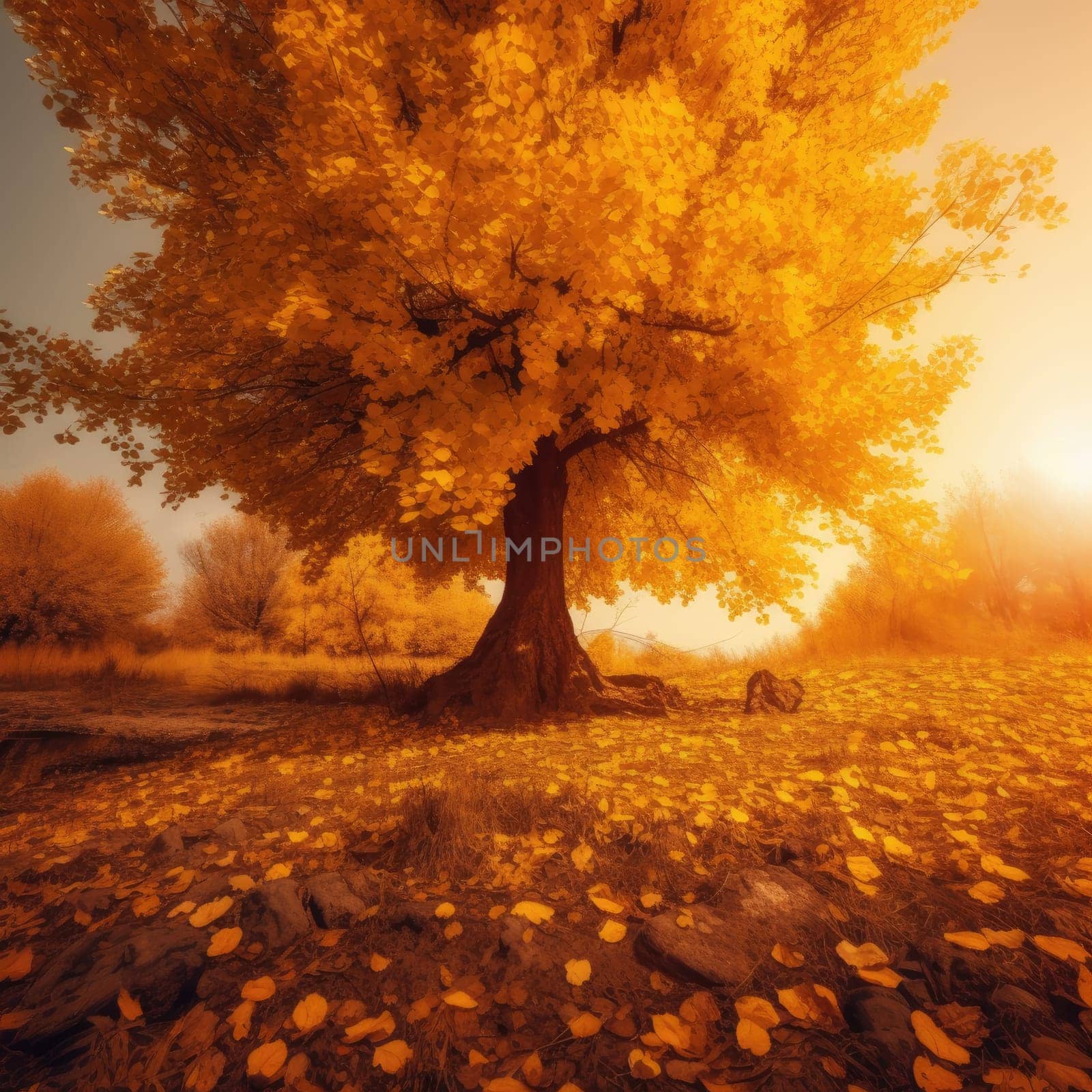 Yellow autumn tree by cherezoff