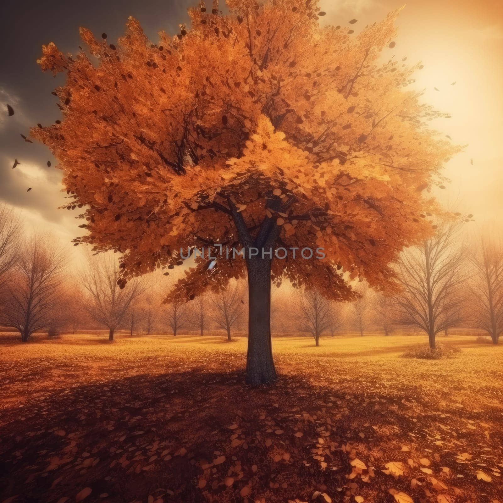 Yellow autumn tree. Autumn landscape. The concept of nature