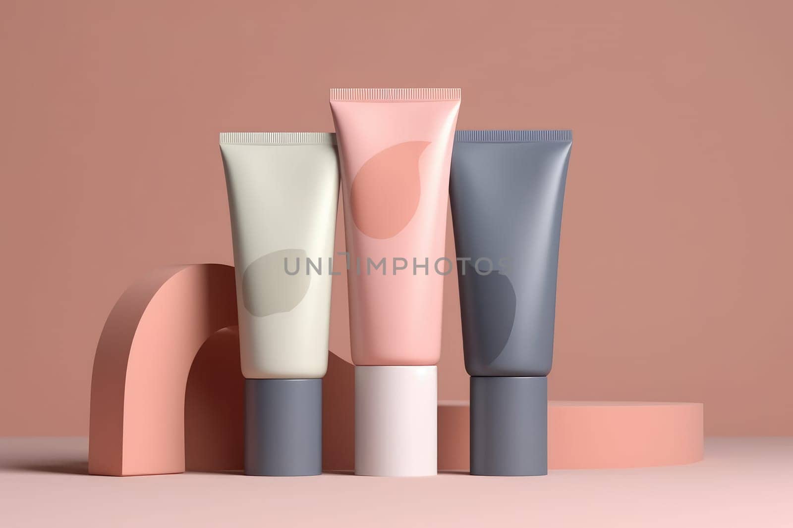 Moisturiser pink hand cosmetic cream white plastic tubes mockup front view. Hand cream bottle on pink backdrop. AI Generative