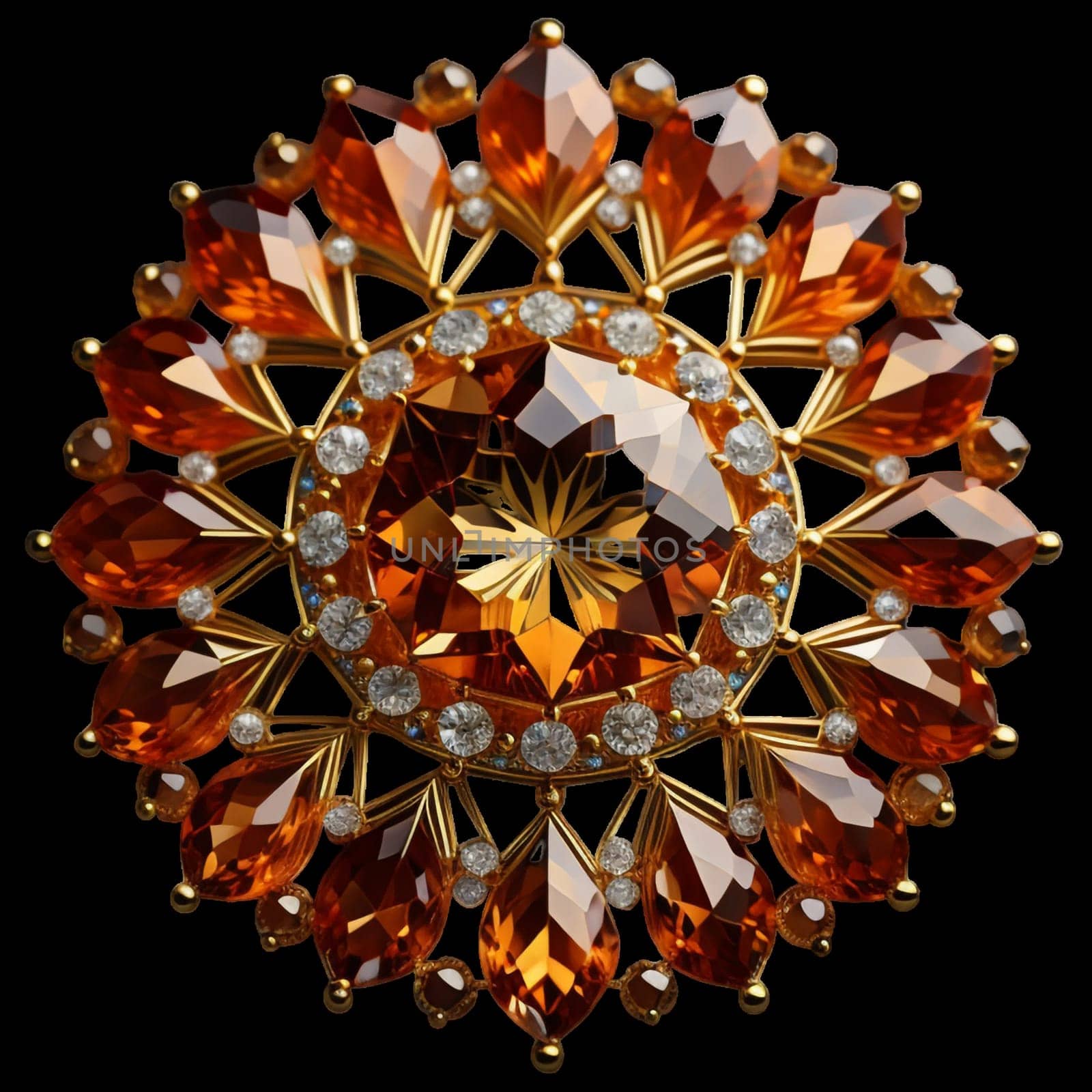 mandala-like gemstones brooch. isolated background, generative ai