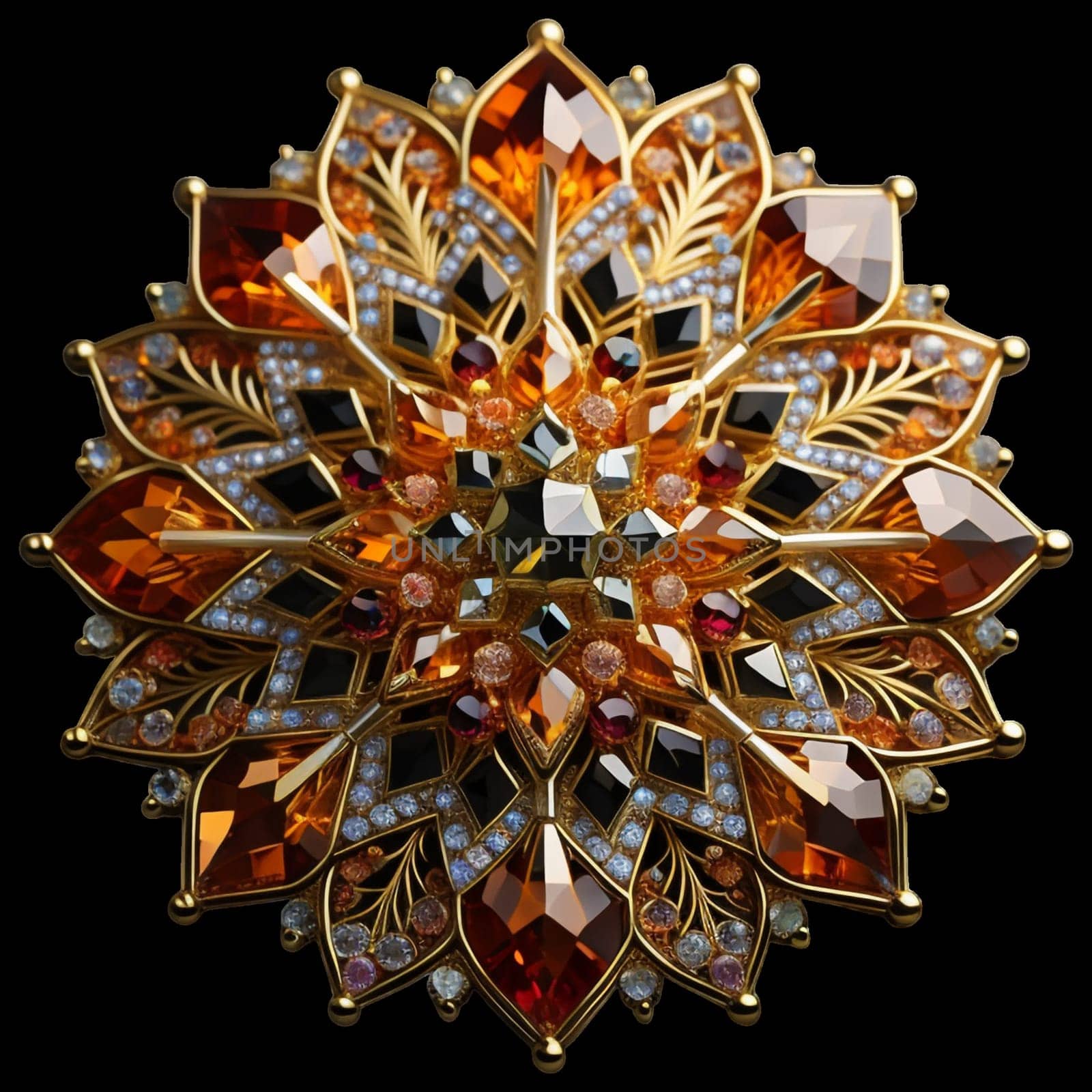 mandala-like gemstones brooch. isolated background, generative ai