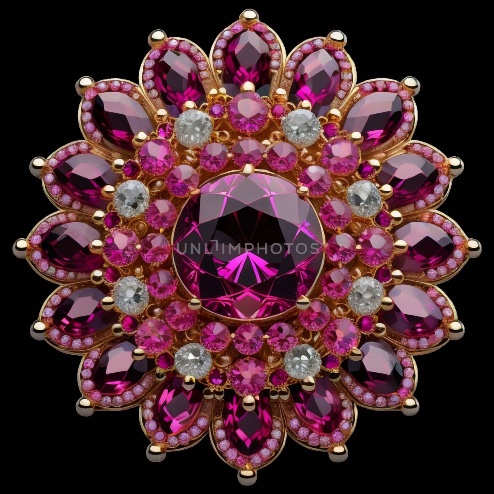 mandala-like gemstones brooch. isolated background, generative ai