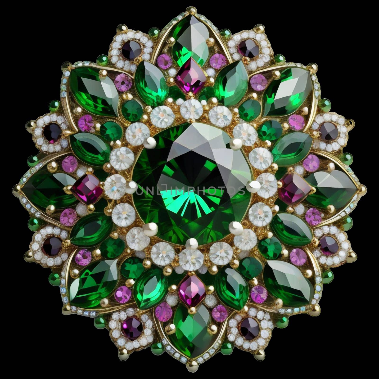 mandala-like gemstones brooch by gallofoto