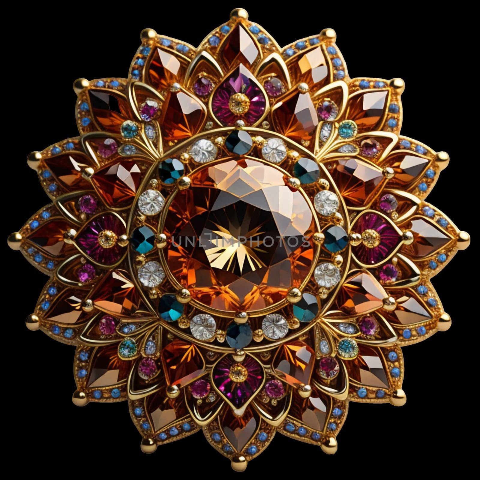 mandala-like gemstones brooch by gallofoto
