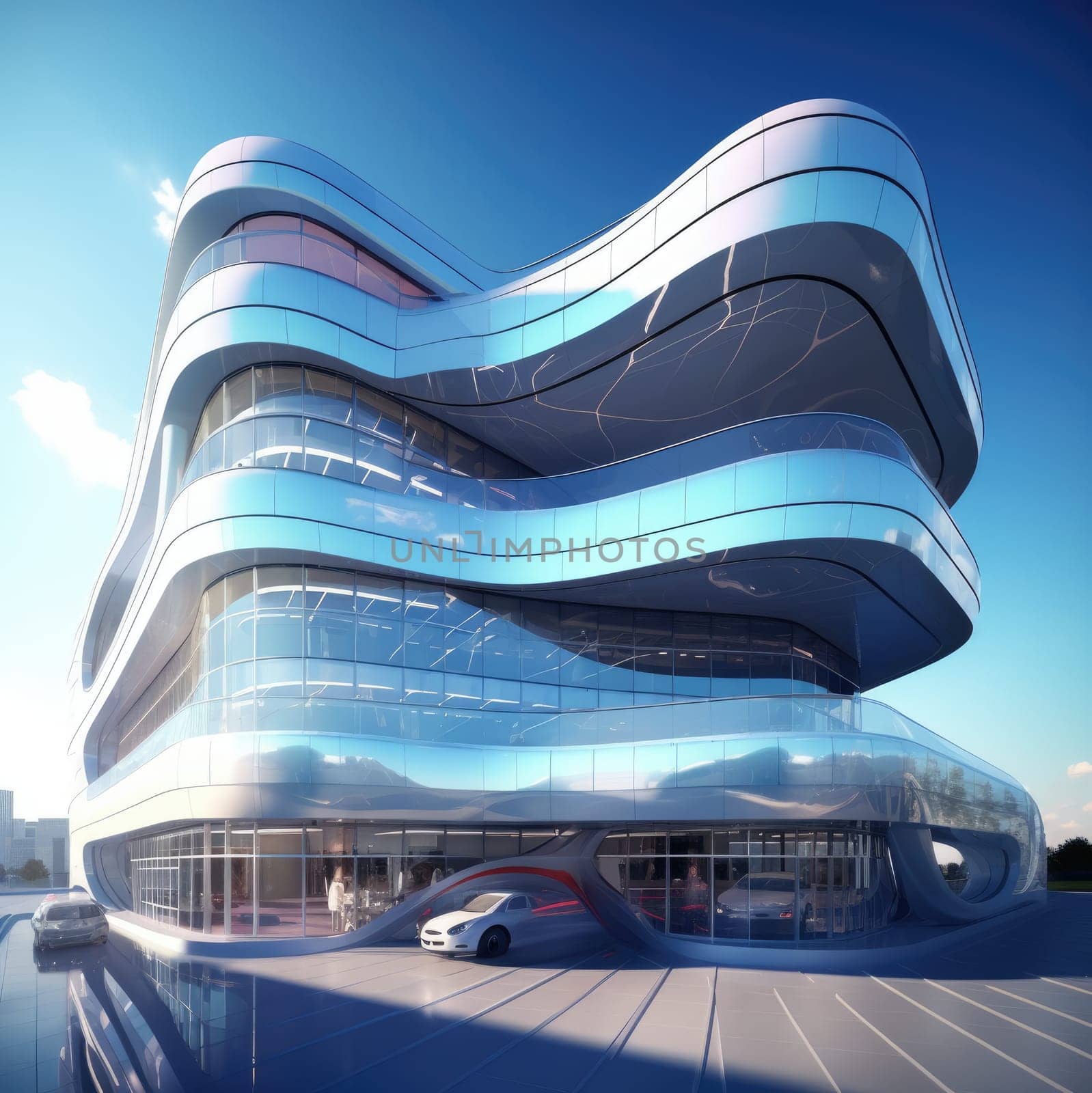 The exterior of the building of the future. Glass facade by cherezoff