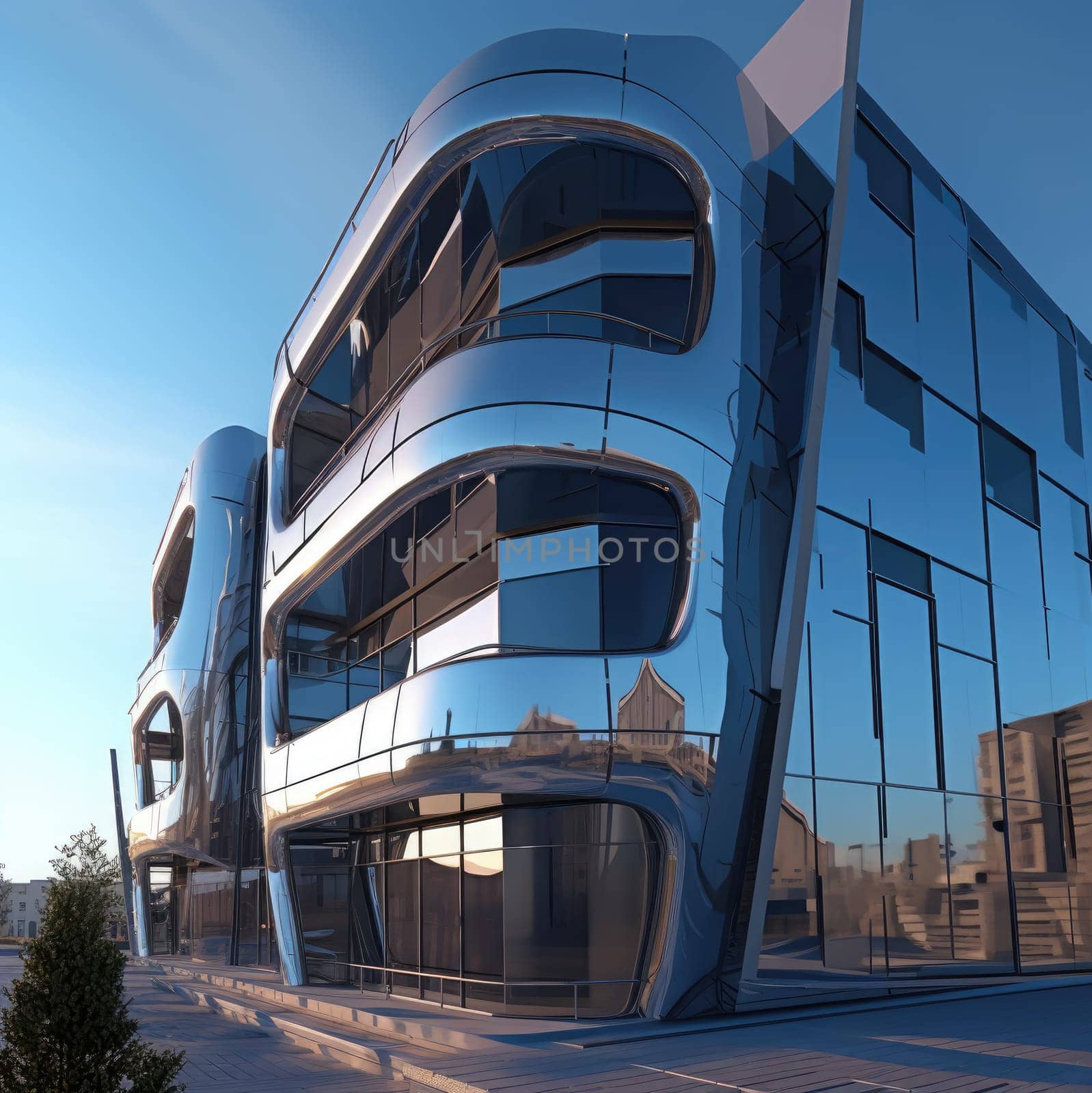 The exterior of the building of the future. Glass facade by cherezoff