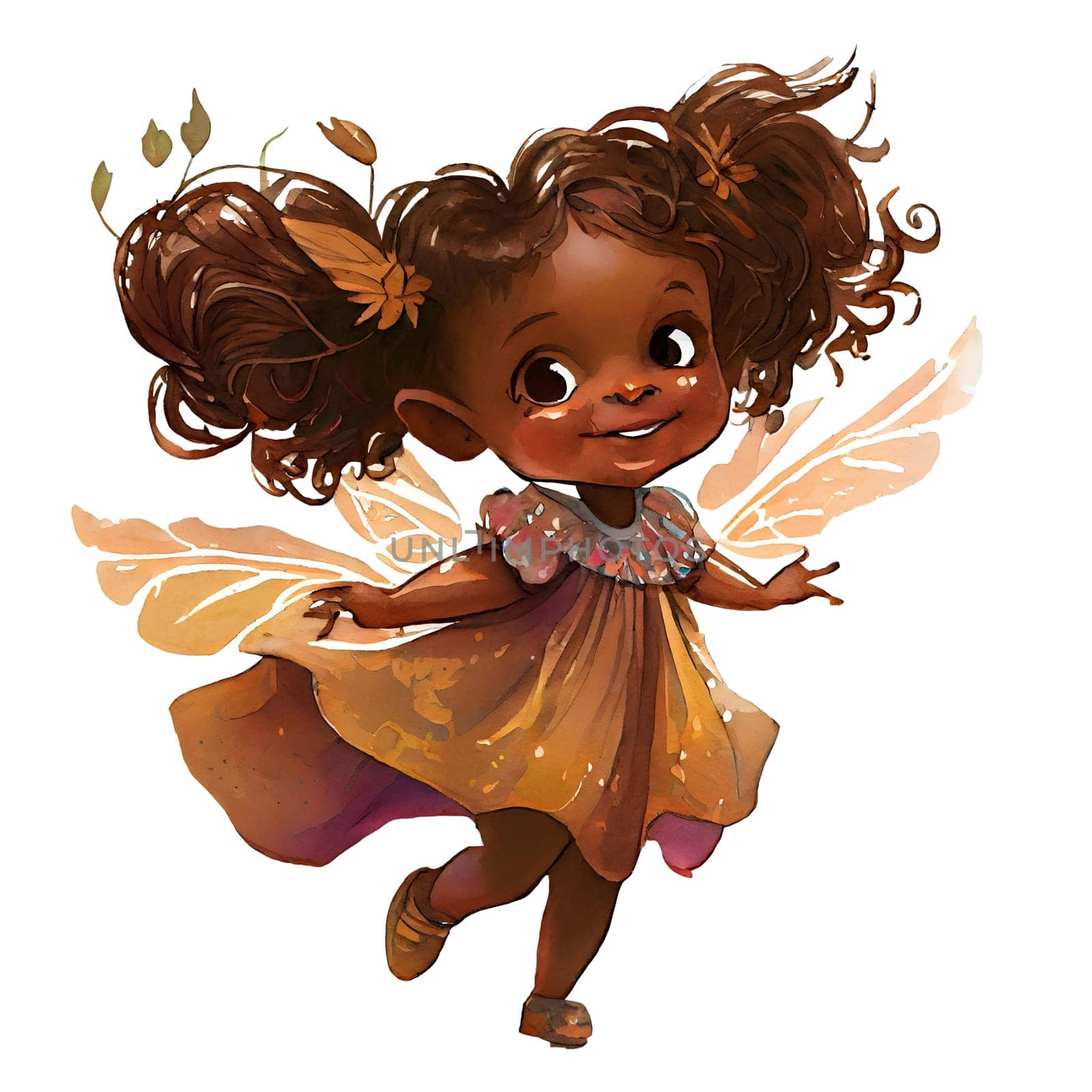 Fairy black girl watercolor Illustration isolated on white. Generative AI by dreamloud