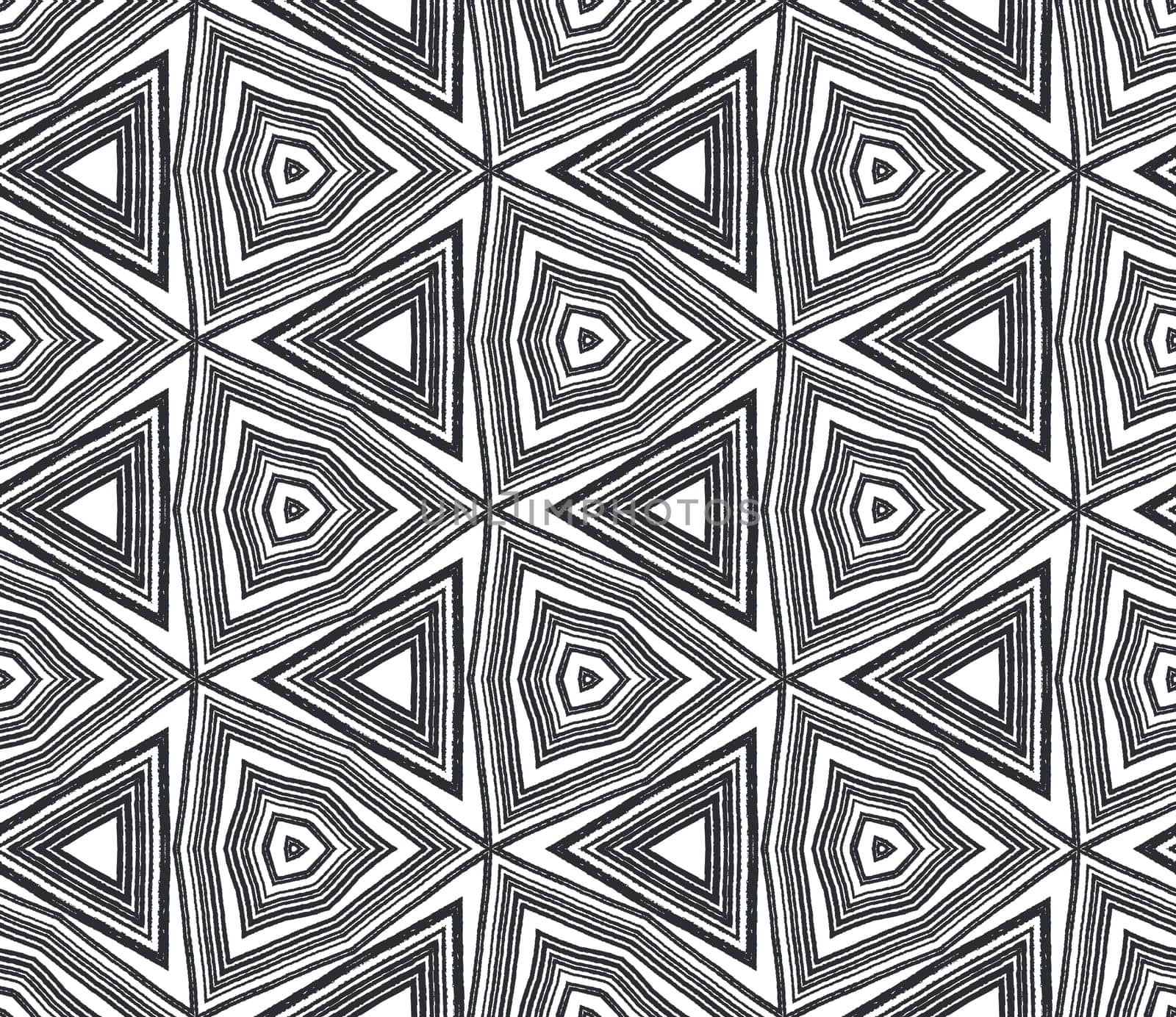 Striped hand drawn pattern. Black symmetrical kaleidoscope background. Textile ready favorable print, swimwear fabric, wallpaper, wrapping. Repeating striped hand drawn tile.