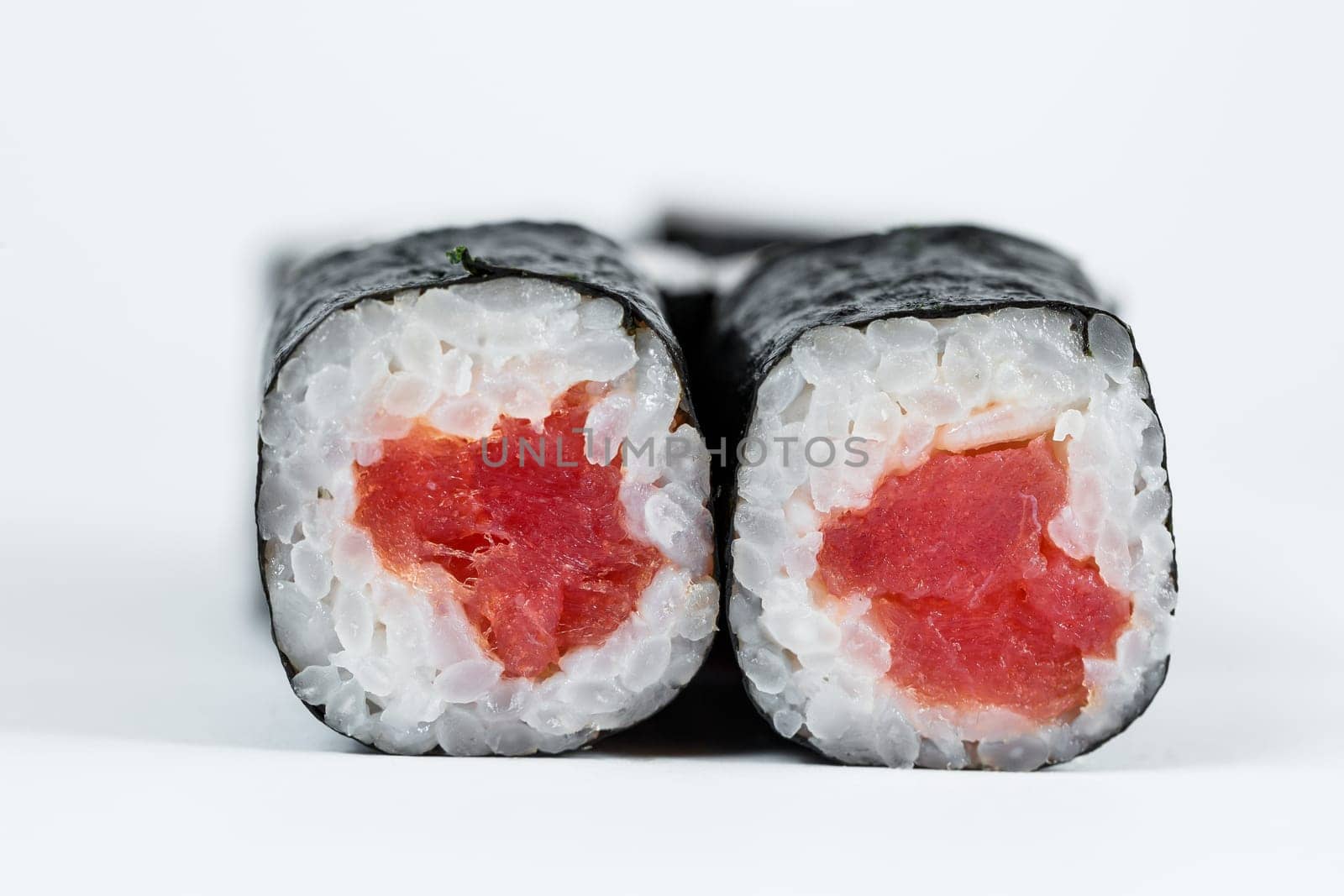 Japanese food. Rolls with red fish, fresh rice with eel, wrapped in nori.
