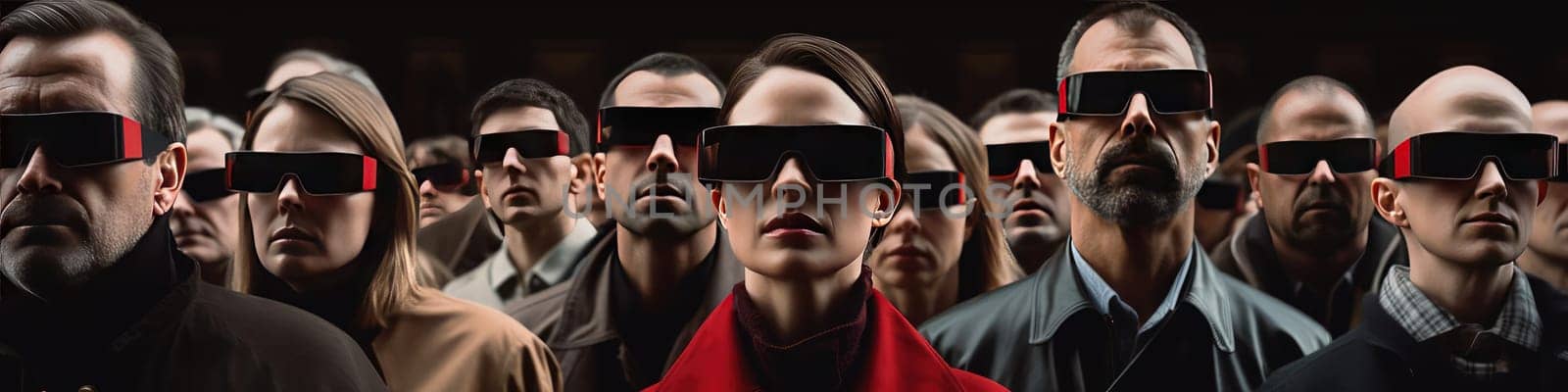 A crowd of people wearing virtual glasses by cherezoff
