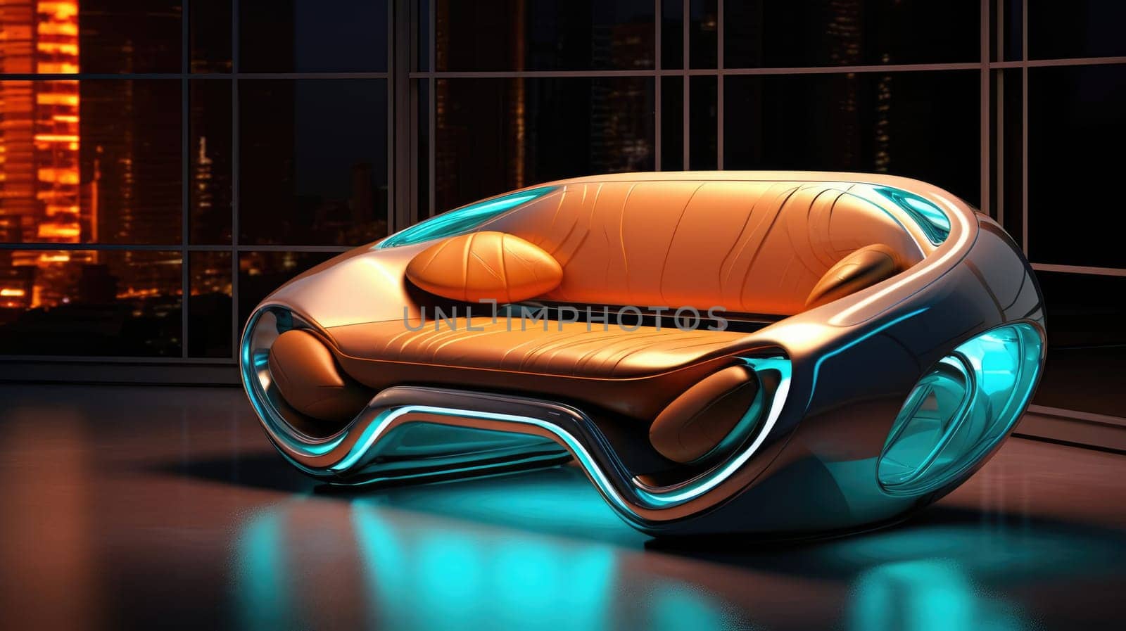 The sofa of the future in the interior, soft lines